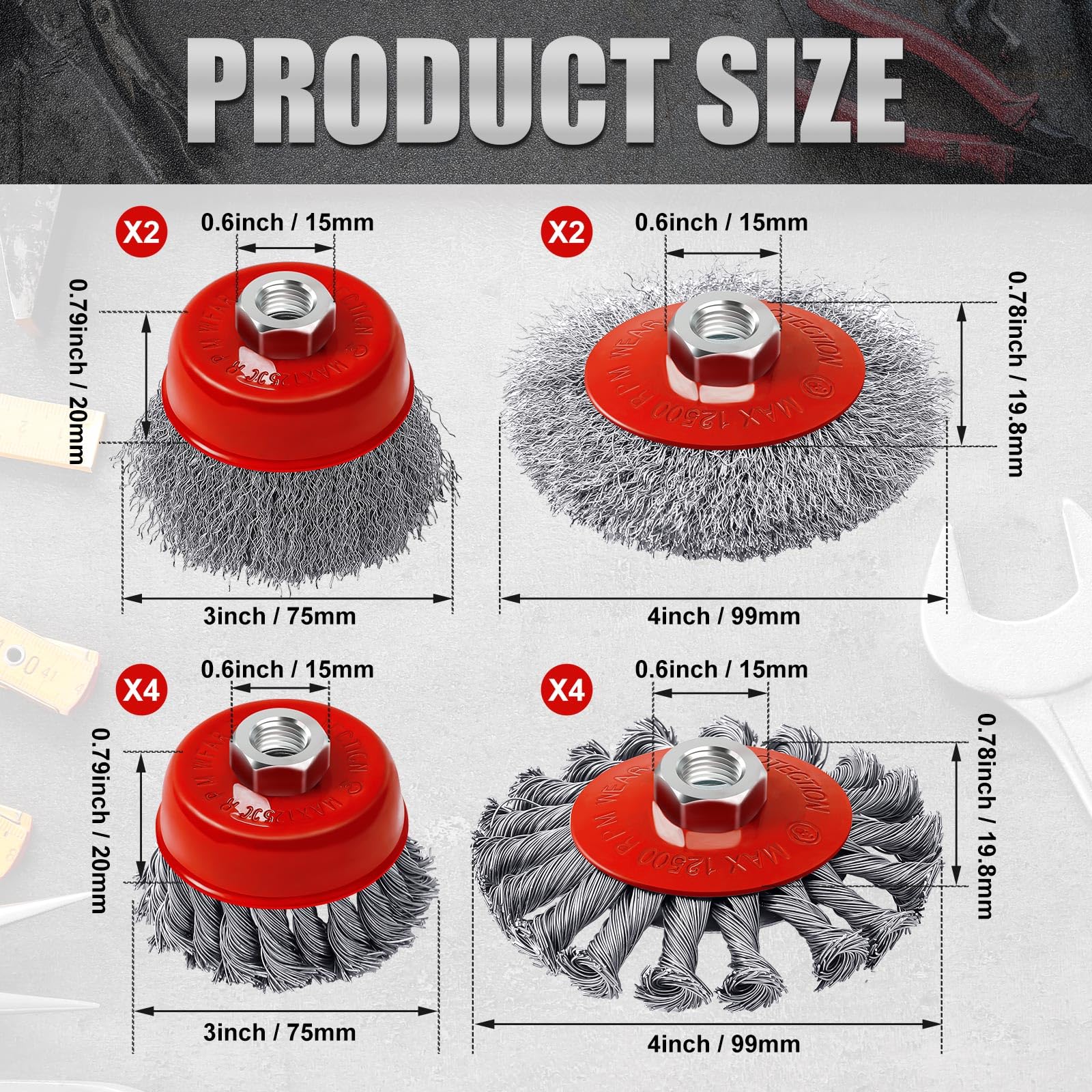 Tioncy 12-Piece Wire Wheel Set for 4-1/2