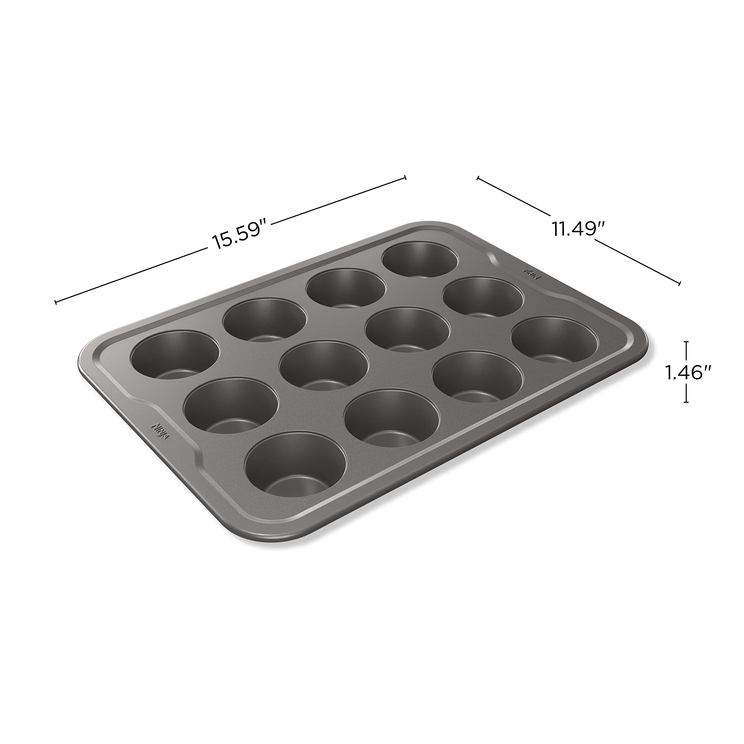 Ninja B30212 Foodi NeverStick Premium 12 Cup Muffin Pan - Nonstick, Oven & Dishwasher Safe up to 500°F, Grey - Perfect for Baking Cupcakes, Muffins & Desserts at Home