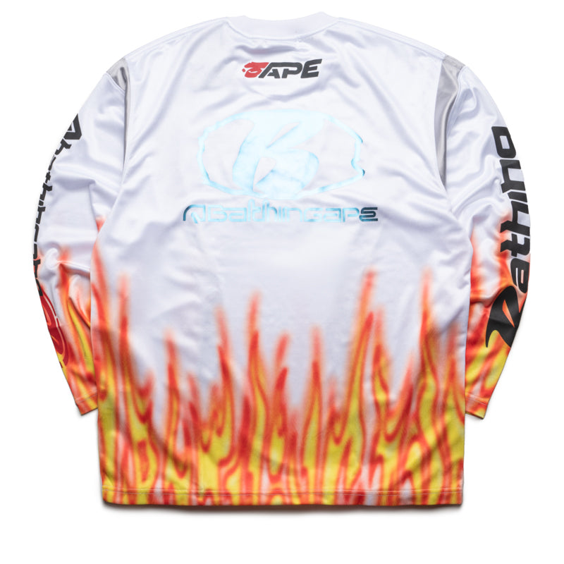 BAPE Flame Pattern Multilogo Football Jersey - Men's White Soccer Shirt for Streetwear & Game Day Outfits
