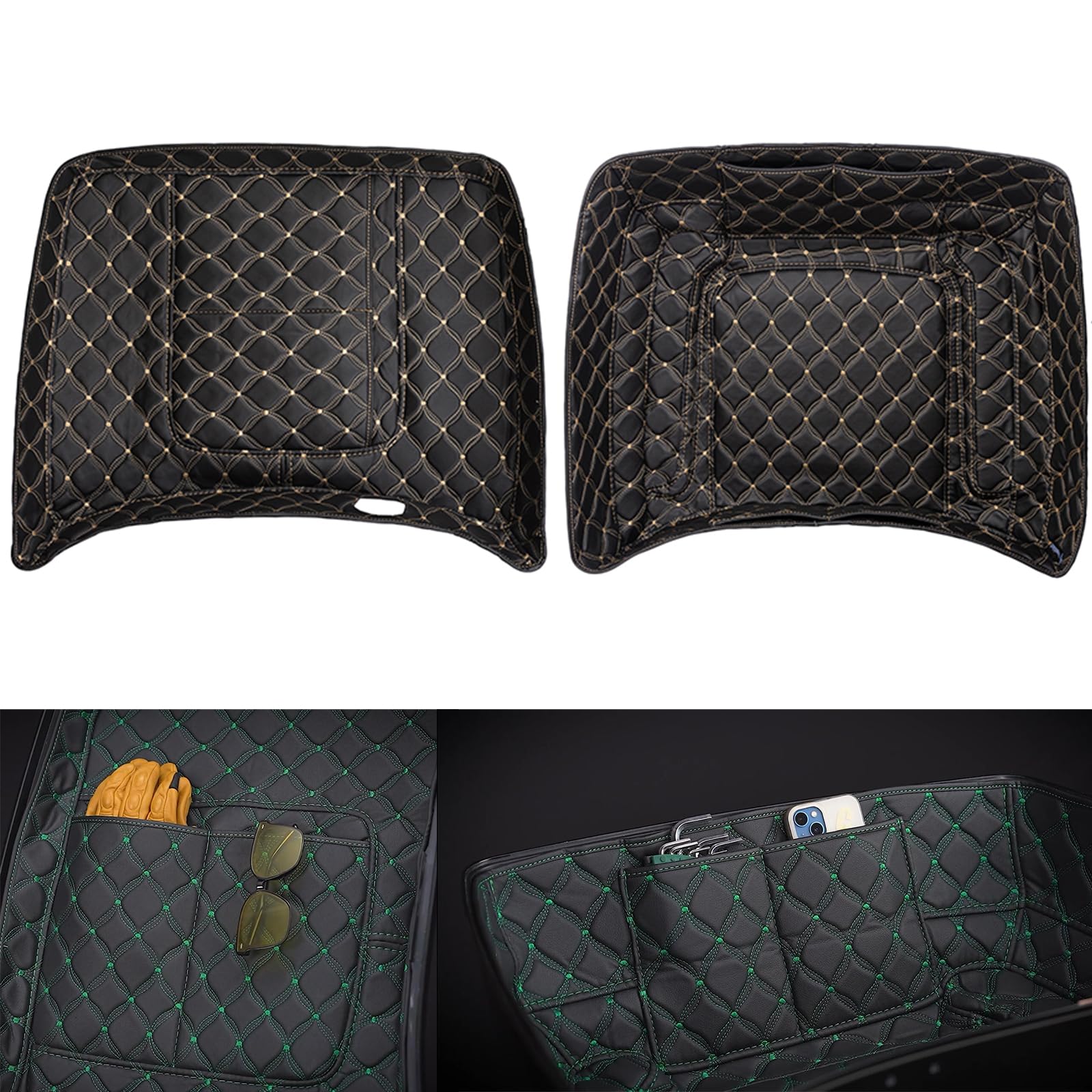 Premium Moto Onfire Tour Pack Liners with Pockets - Beige Carpet Inserts for Harley/AB Tour Pack Luggage Trunk (King Size) - Waterproof & Durable Motorcycle Storage Solution for Long Rides & Road Trips