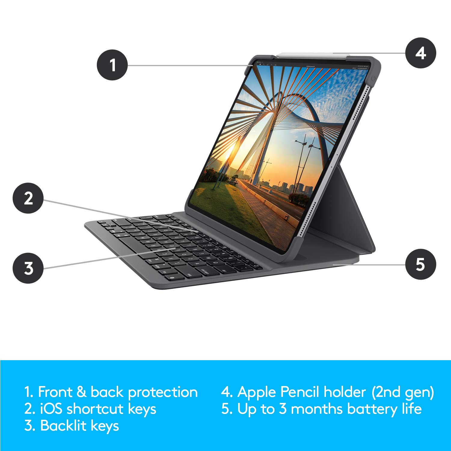 Logitech Slim Folio Pro Backlit Bluetooth Keyboard Case for iPad Pro 11-inch (1st-4th Gen 2018-2022) - Graphite - Perfect for Work, Travel & Home Office Use