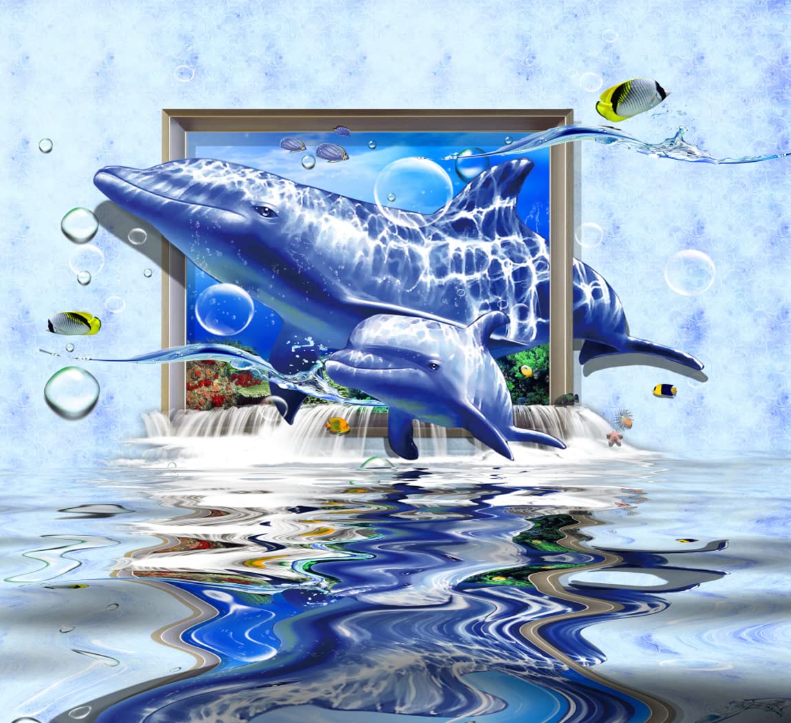 Dolphin Canvas Wall Art - Framed Jumping Dolphin Painting for Home, Office & Bedroom Decor - Ready to Hang - Perfect for Coastal, Nautical & Ocean Theme Rooms