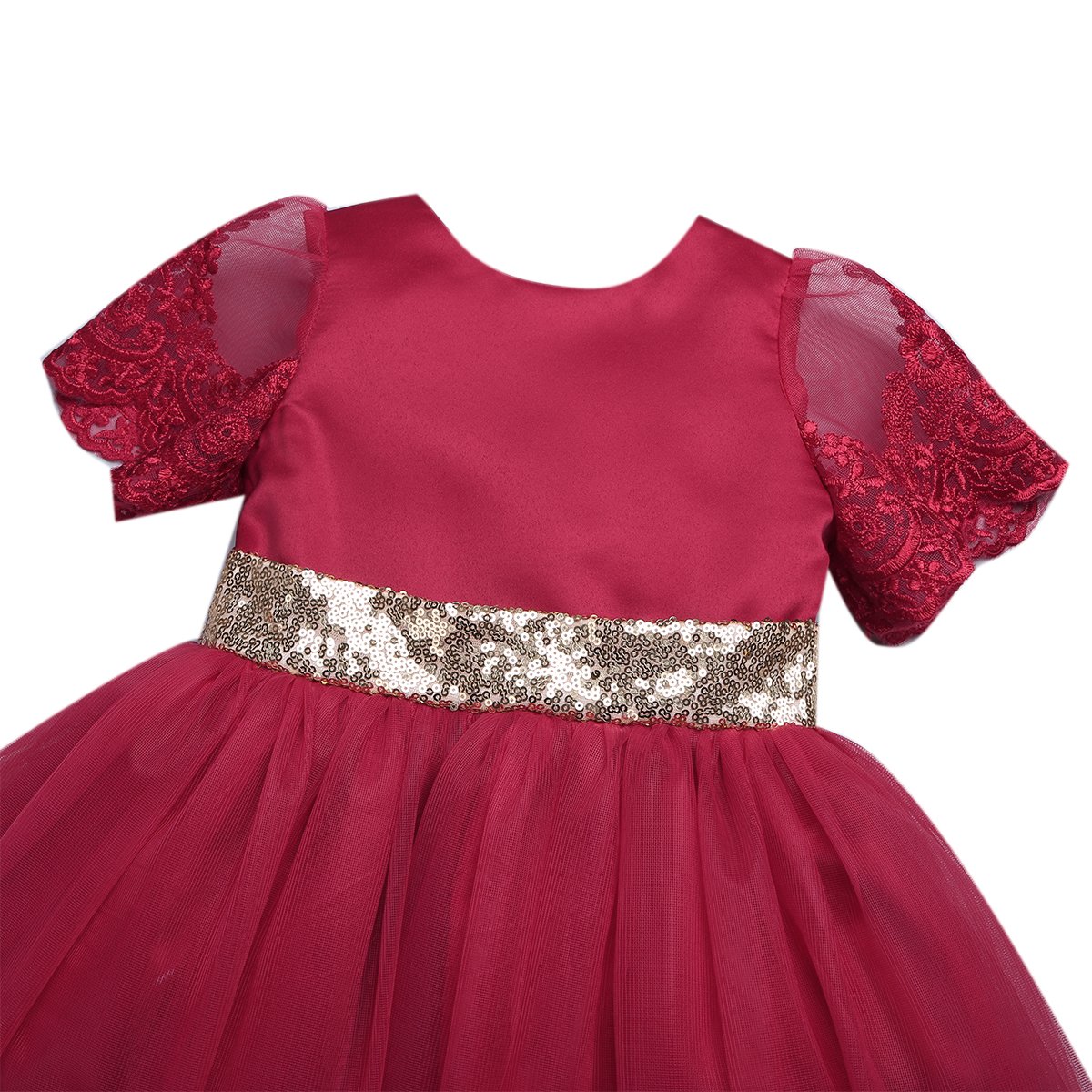 iEFiEL Baby Girls Embroidered Short Sleeve Sequin Bow Princess Dress - Perfect for Pageants, Weddings, Communion & Birthday Parties | Elegant Party Outfit for Special Occasions