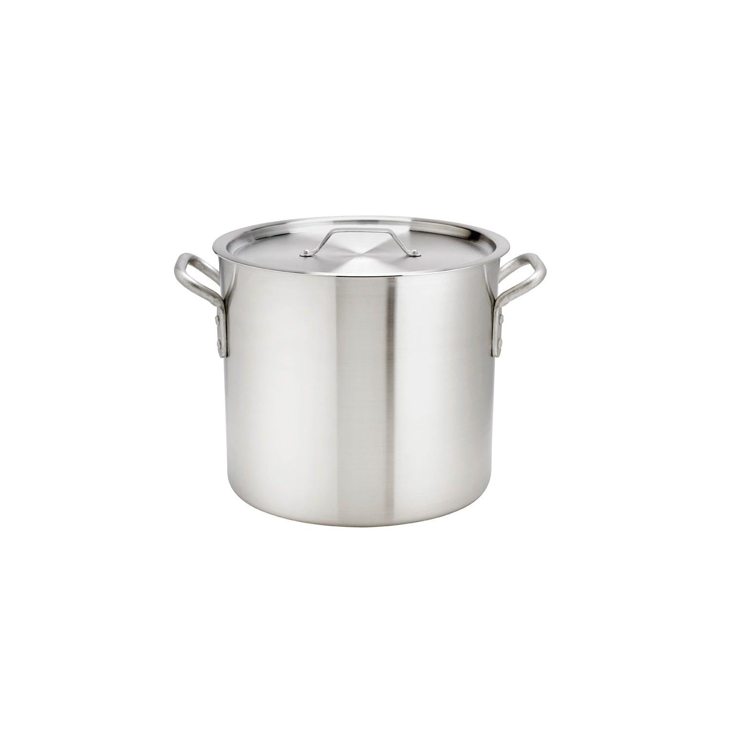 Browne 5813132 32 Quart Aluminum Stock Pot with Lid - Heavy Duty Commercial Cooking Pot for Soups, Stews, Pasta & Large Batch Meal Prep