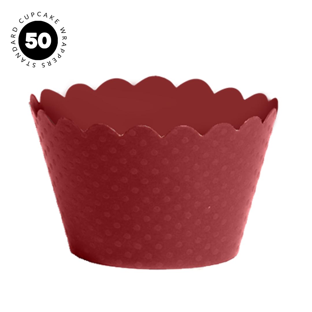 50-Pack Standard Red Cupcake Wrappers - Scalloped Edge Cupcake Liners for Graduation, Birthday & Dessert Parties | Premium Baking Supplies for Professional & Home Bakers