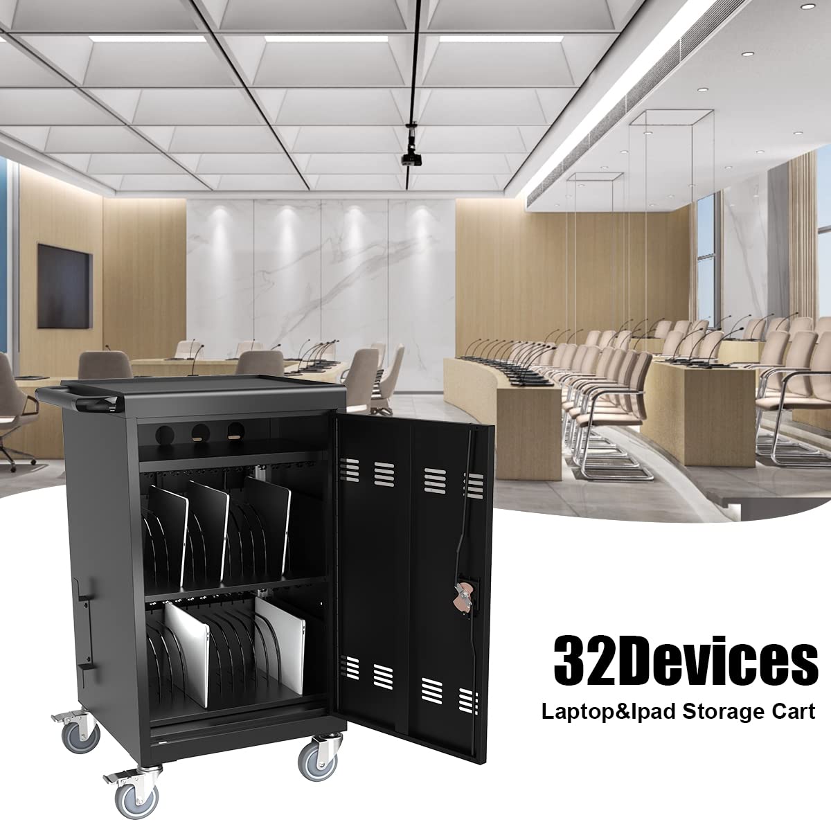 32-Port Mobile Charging Station & Storage Cabinet for Tablets, Laptops & iPads (Up to 16.3