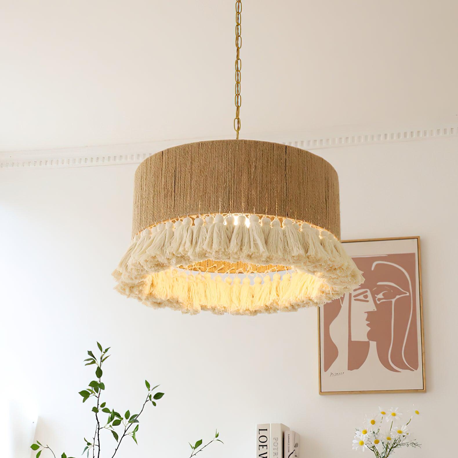 Boho Rara Pendant Lamp - Handmade Rattan Hanging Light Fixture for Living Room, Bedroom, Dining Room & Patio Decor