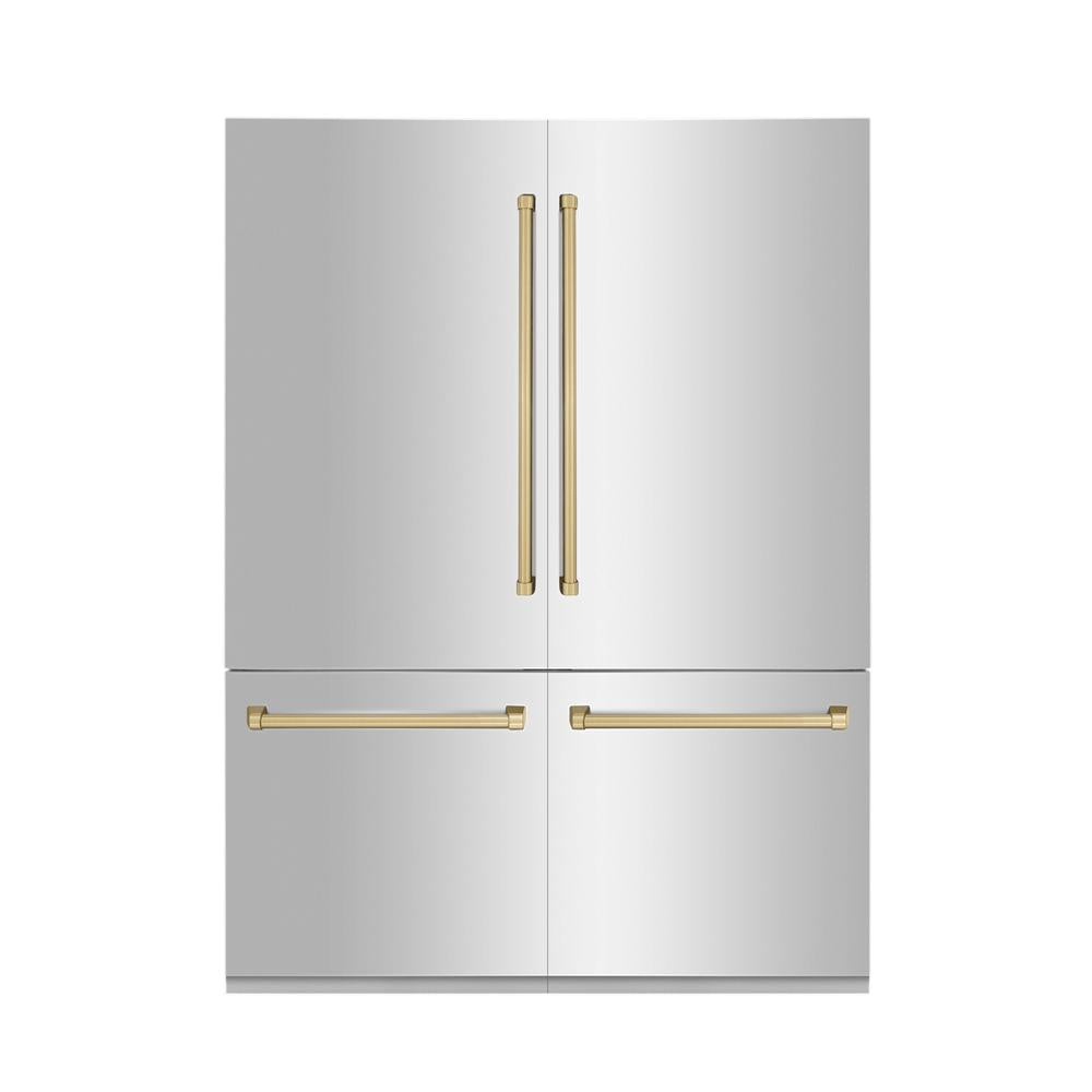 ZLINE Autograph Edition 60-Inch French Door Built-In Refrigerator with Bottom Freezer - 32.2 cu.ft Capacity, Stainless Steel with Champagne Bronze Accents, Water Dispenser & Ice Maker (RBIVZ 304 60 CB) - Perfect for Modern Kitchens, Open-Concept Homes & Luxury Appliances Collection