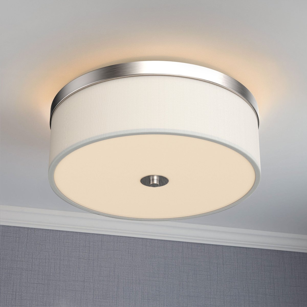 15 Inch Drum LED Flush Mount Ceiling Light Fixture - 20W, 4000K Cool White, 2800 Lumens - Brushed Nickel Finish with Milky White Acrylic Shade - Perfect for Hallways, Bedrooms, Kitchens and Entryways