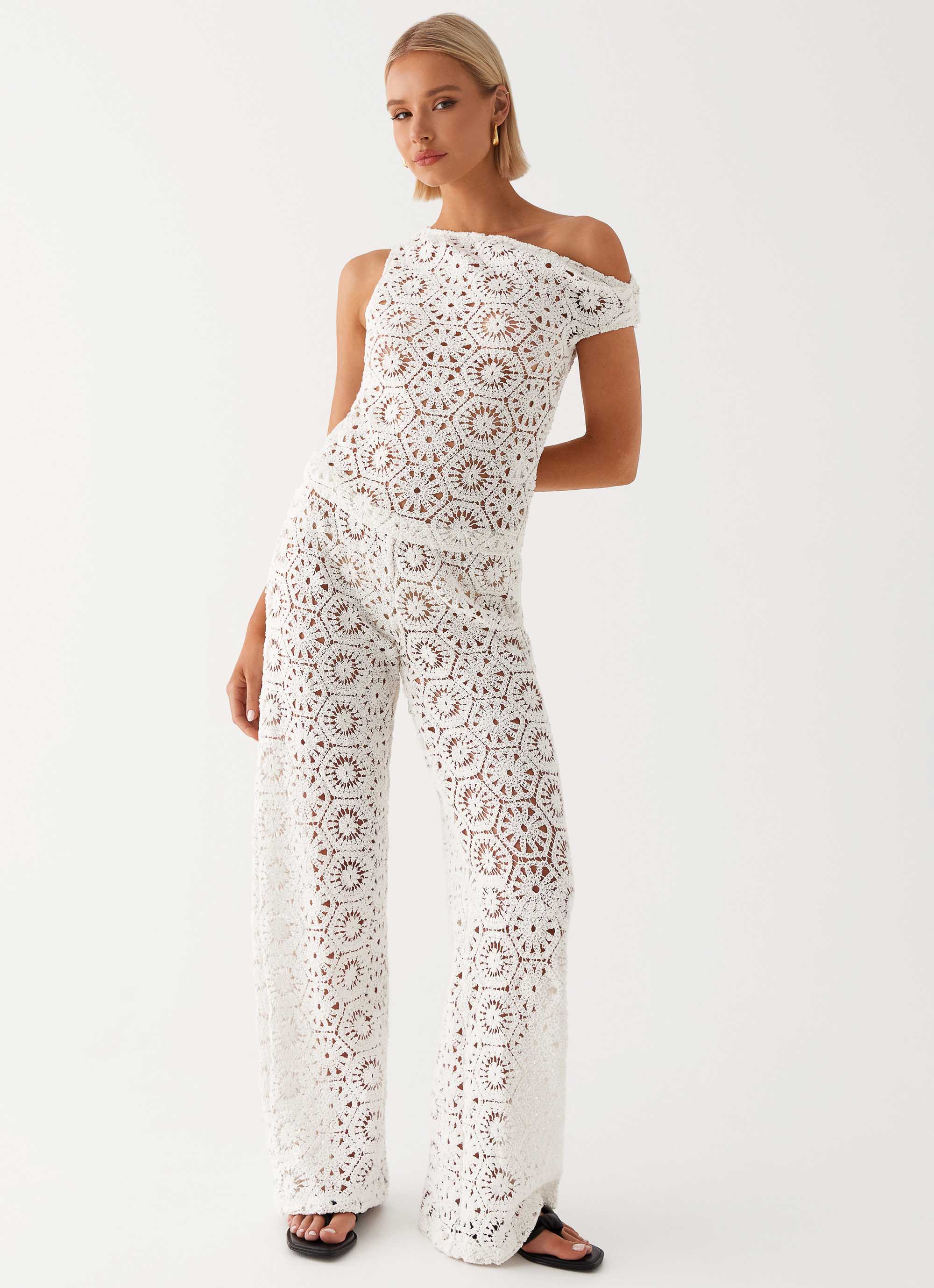 Ibiza Crochet Top Ivory - Boho Chic Lace Summer Blouse for Women | Perfect for Beach Vacations, Music Festivals & Casual Outings