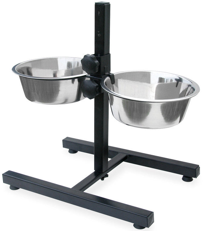 Adjustable Height Dog Bowls - 2 Quart Stainless Steel Pet Food and Water Dishes for Large Medium Small Dogs - Perfect for Feeding, Dining, and Travel Use