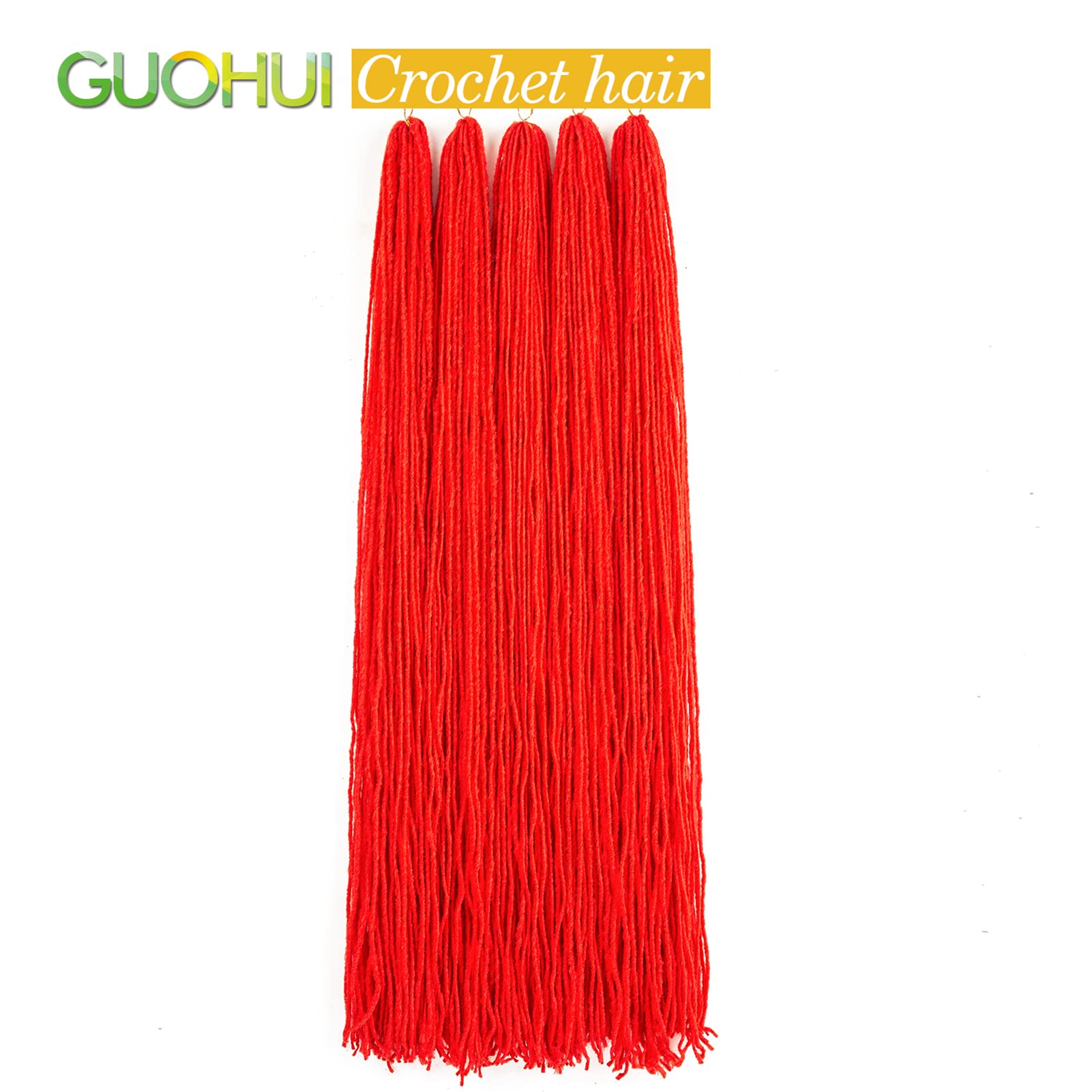 GUOHUI 36 Inch Micro Faux Locs Crochet Hair - 5 Pack Rose Red Synthetic Braiding Hair for DIY Straight Styles | Perfect for Protective Hairstyles, Box Braids & Natural Hair Extensions