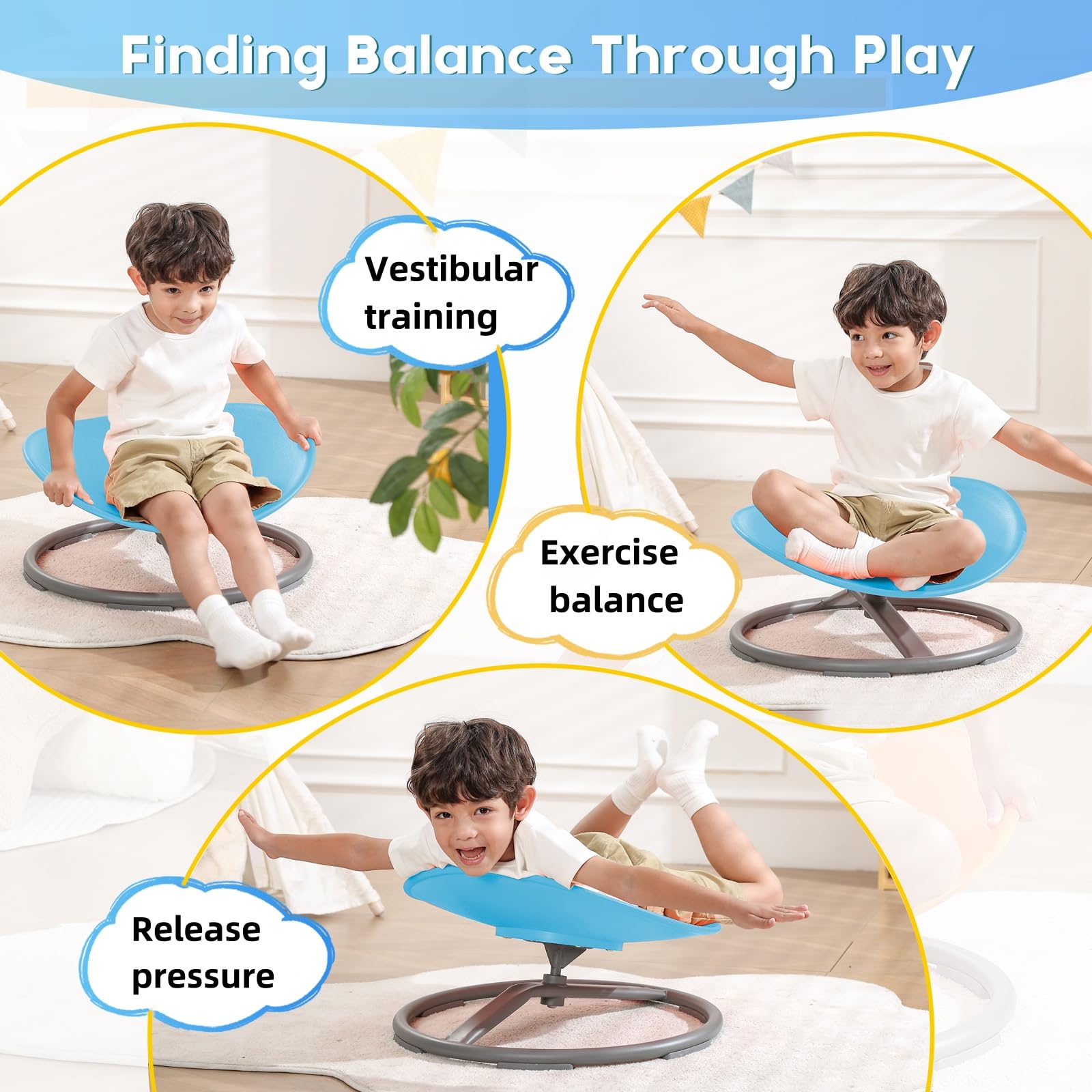 BABAMU Sensory Chair for Kids with Autism - Spinning Swivel Chair for ADHD, Body Coordination Training & Sensory Integration Therapy - Blue - Perfect for Home, Classroom & Therapy Sessions