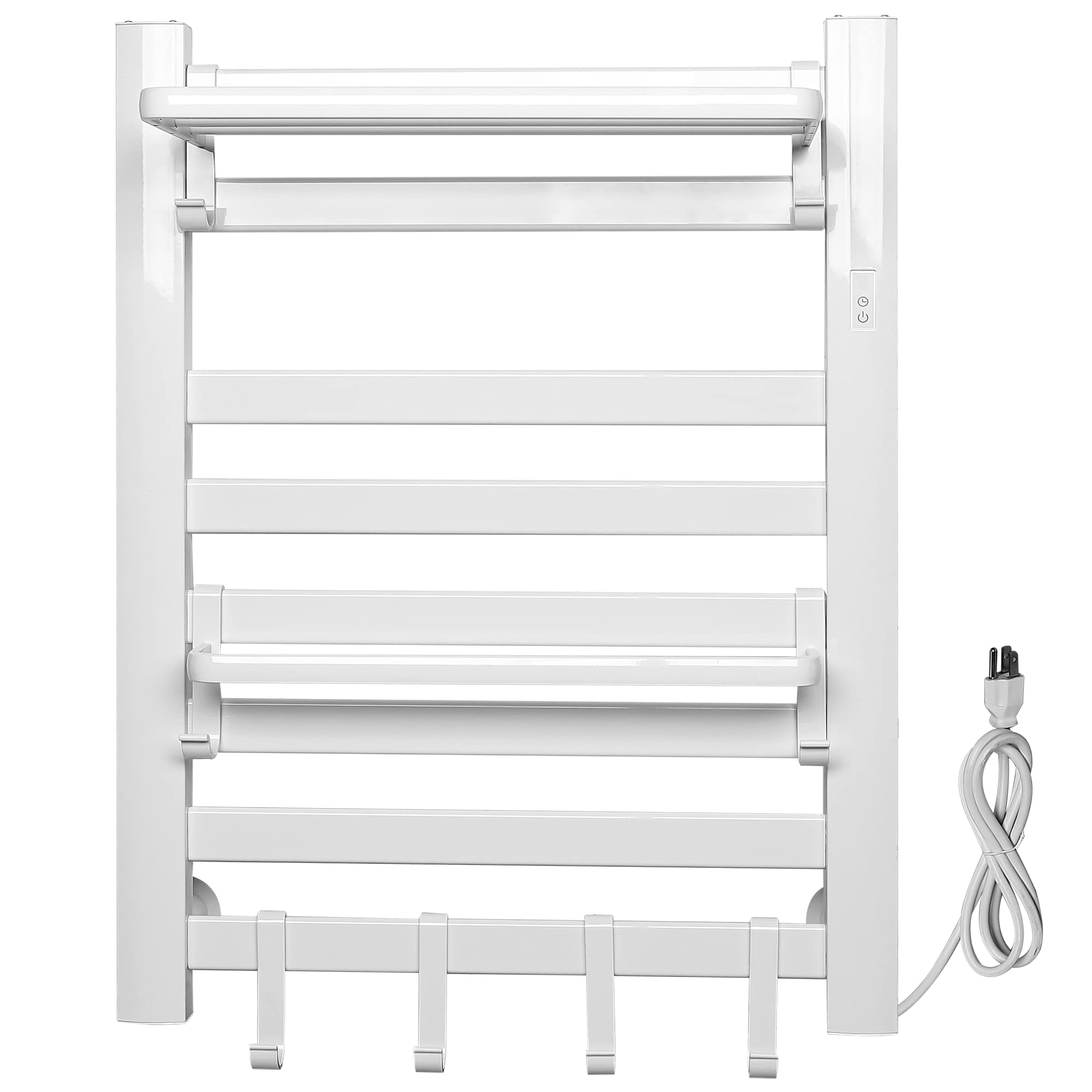 Wall Mounted Electric Heated Towel Warmer - 8 Bar Aluminum Alloy Bathroom Towel Rack with Built-in Timer | Freestanding Towel Drying Solution for Spa, Luxury Bathroom & Home Use (White)