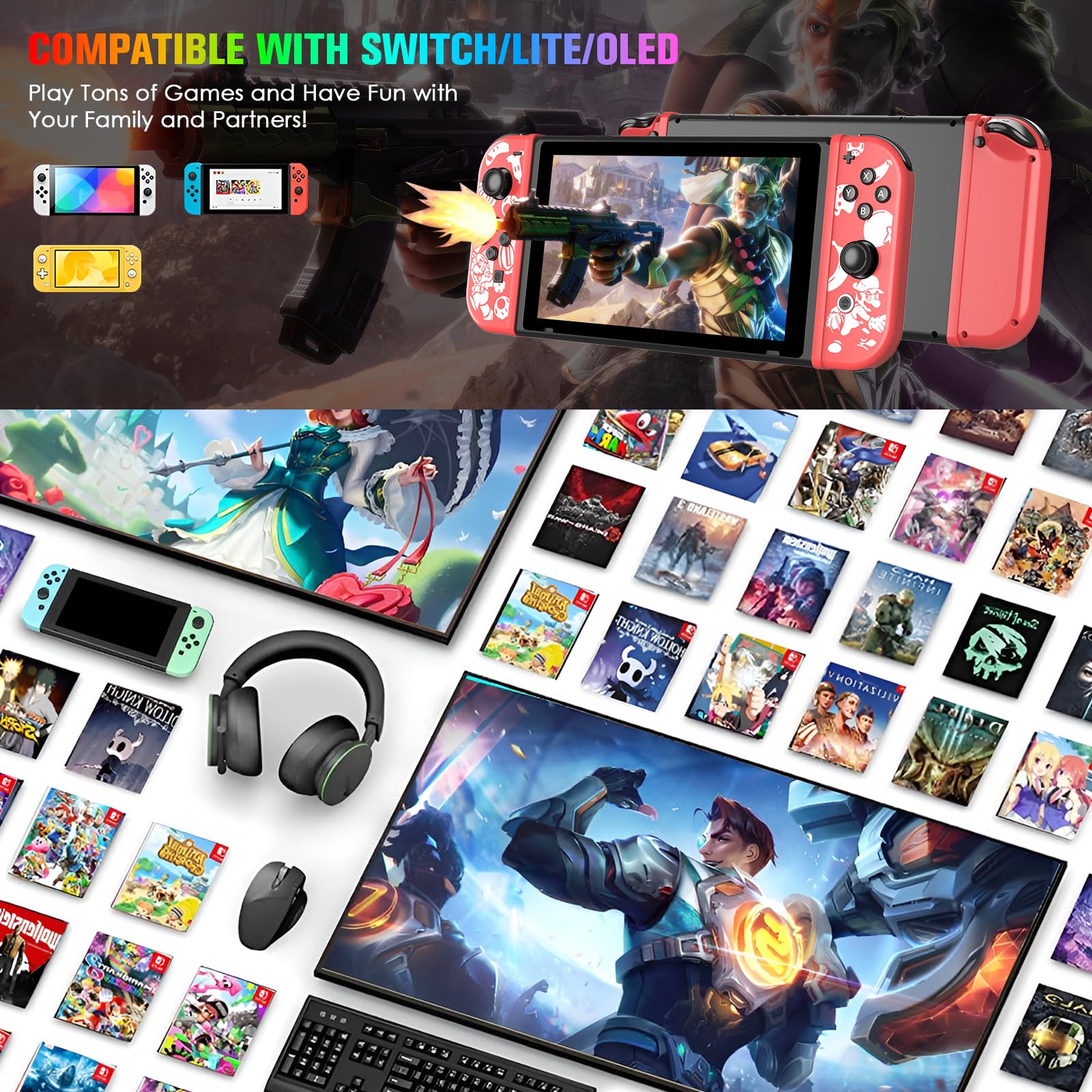 Original Nintendo Switch Controller Replacement - Compatible with Switch, Switch Lite & OLED - Dual Vibration, Motion Control, Wake-up & Screenshot Function - Perfect for Gaming, Travel & Family Entertainment