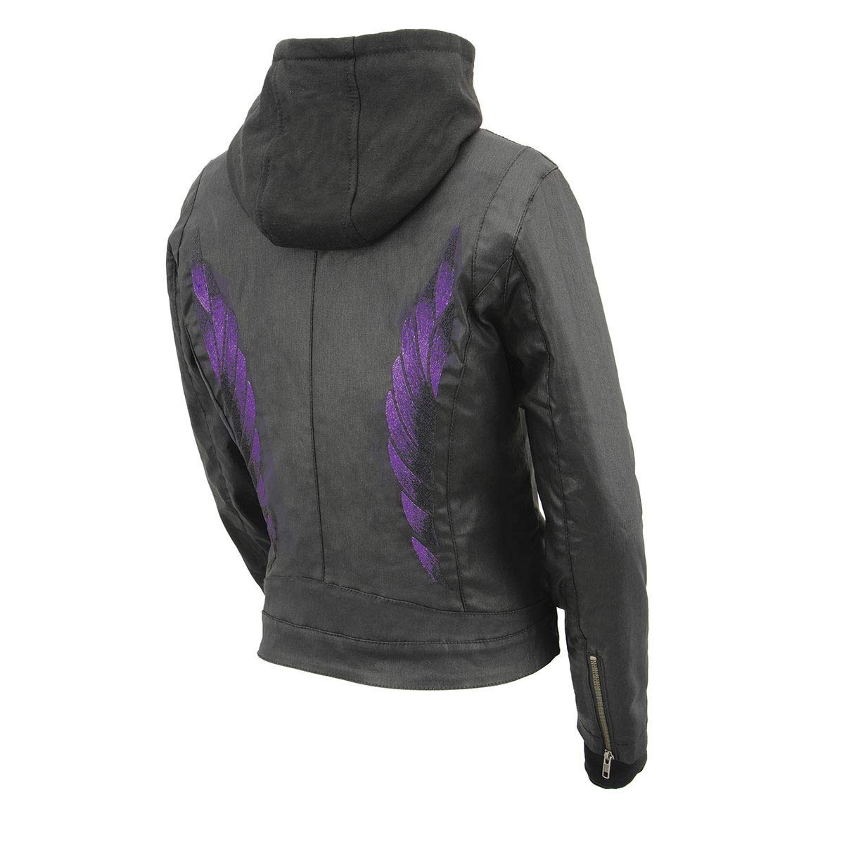 Milwaukee Leather MPL2746 Women's Lightweight Hoodie Textile Scuba Jacket with Purple Wings - Waterproof Windbreaker for Outdoor Hiking, Motorcycle Riding & Casual Wear