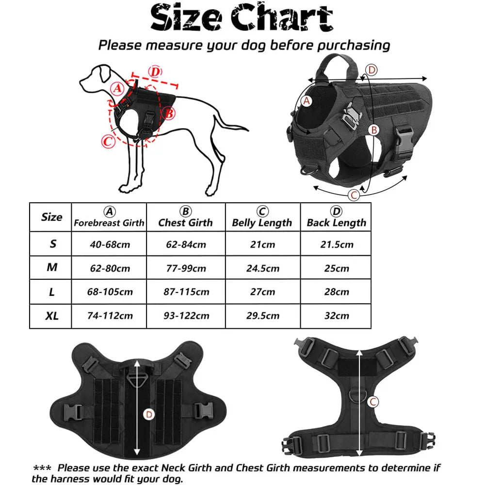 Premium Heavy Duty Tactical No Pull Dog Harness Kit - Adjustable Reflective Vest for Large Dogs - Perfect for Hiking, Training & Outdoor Adventures