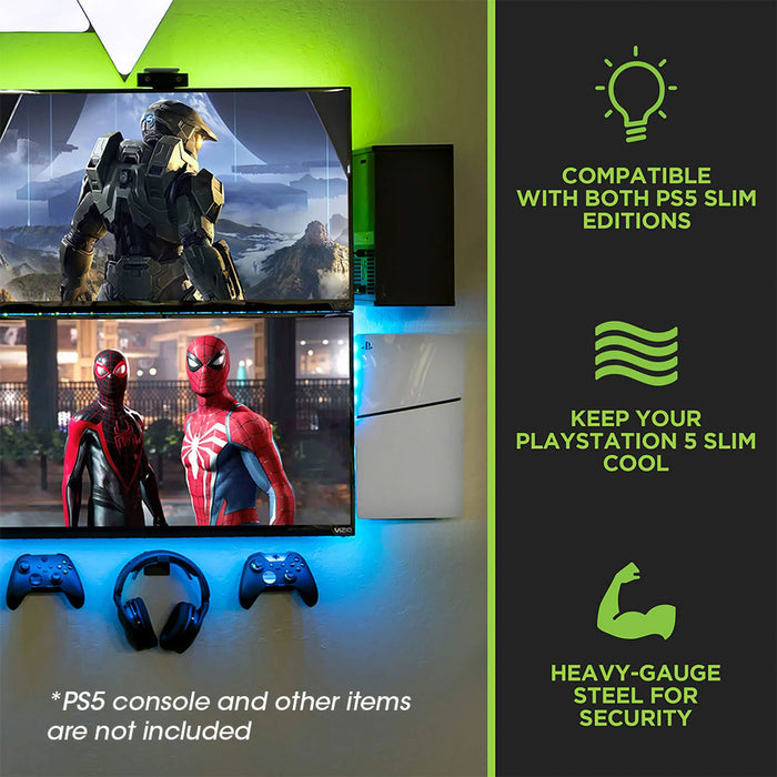 HIDEit PlayStation 5 Slim Wall Mount (Black) - Ultimate Bundle for PS5 Slim Console - Perfect for Living Room, Bedroom & Gaming Setup