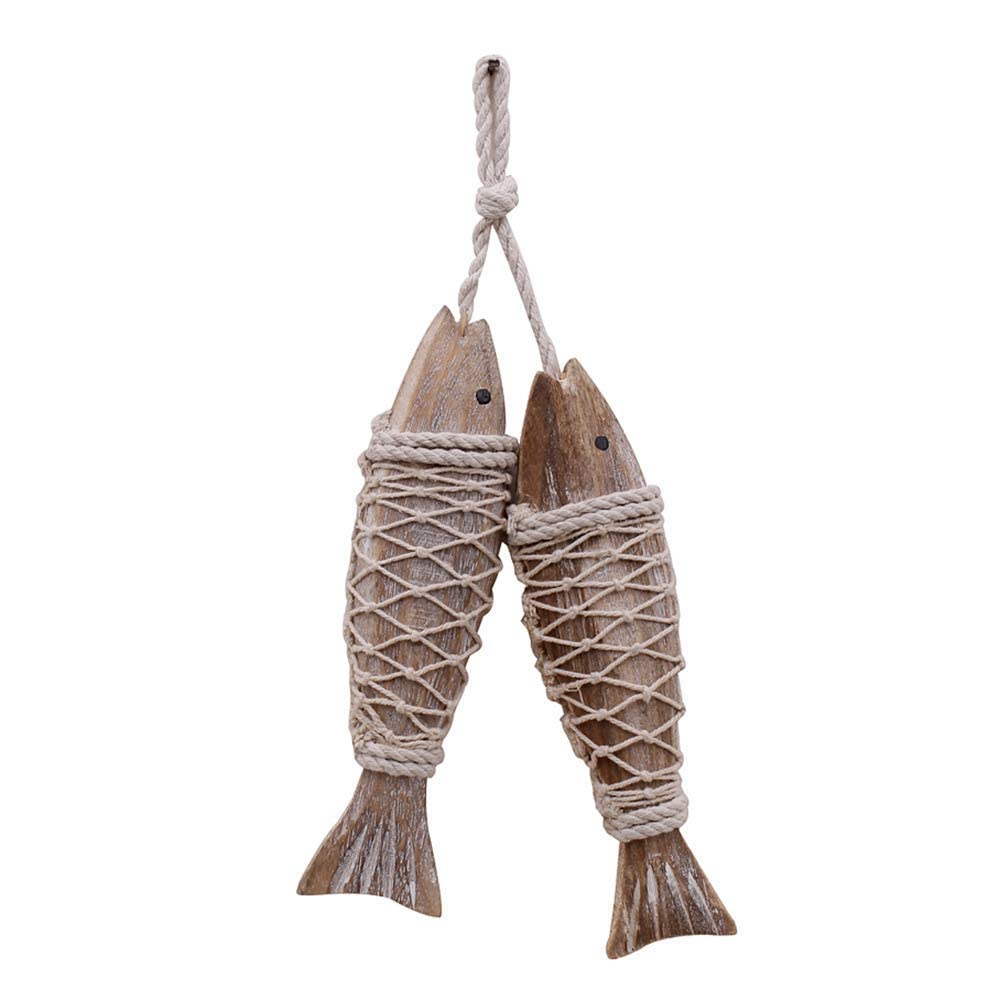 Morning View Wooden Fish Wall Decor Set of 2 - Coastal Nautical Hanging Art for Home, Beach House, Bathroom & Bedroom - Ocean Themed Sculpture for Lakeside, Seaside or Coastal Interior Design