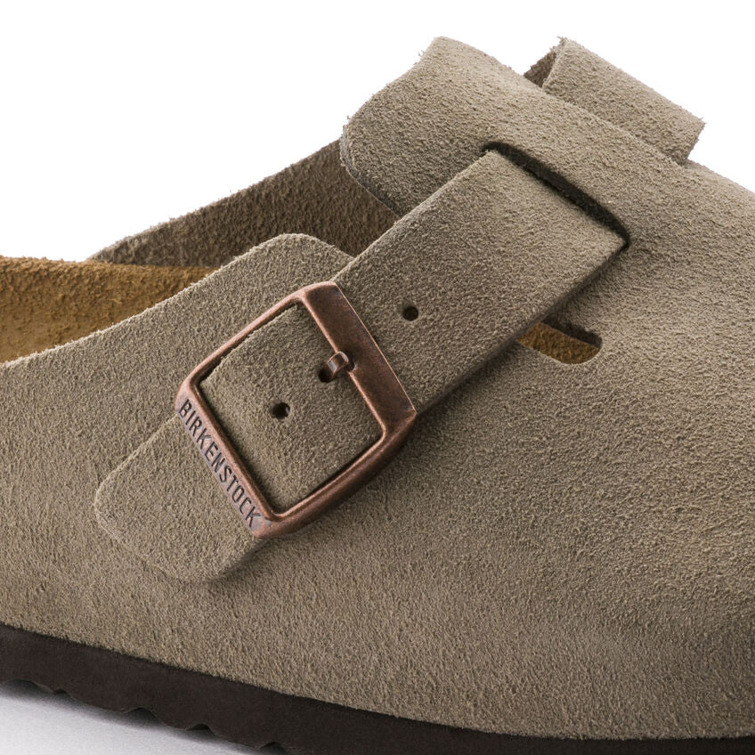 Birkenstock Boston Soft Footbed Suede Leather Clogs in Taupe - Comfortable Unisex Slides for Home, Office & Casual Wear