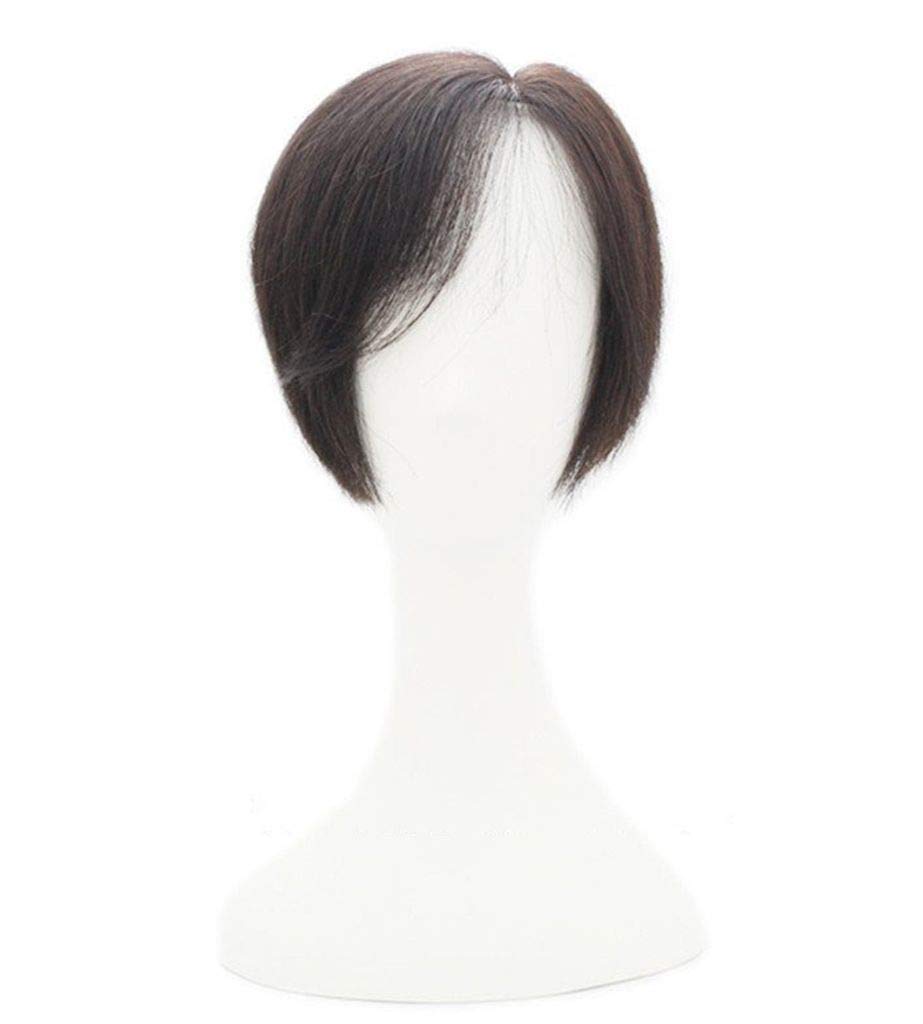 LXUE 100% Real Human Hair Clip-in Hair Topper with Side Bangs | Handmade Mono Toupee for Women with Thinning Hair | 16 Inch Dark Brown Hairpiece | Perfect for Daily Wear, Parties & Special Occasions