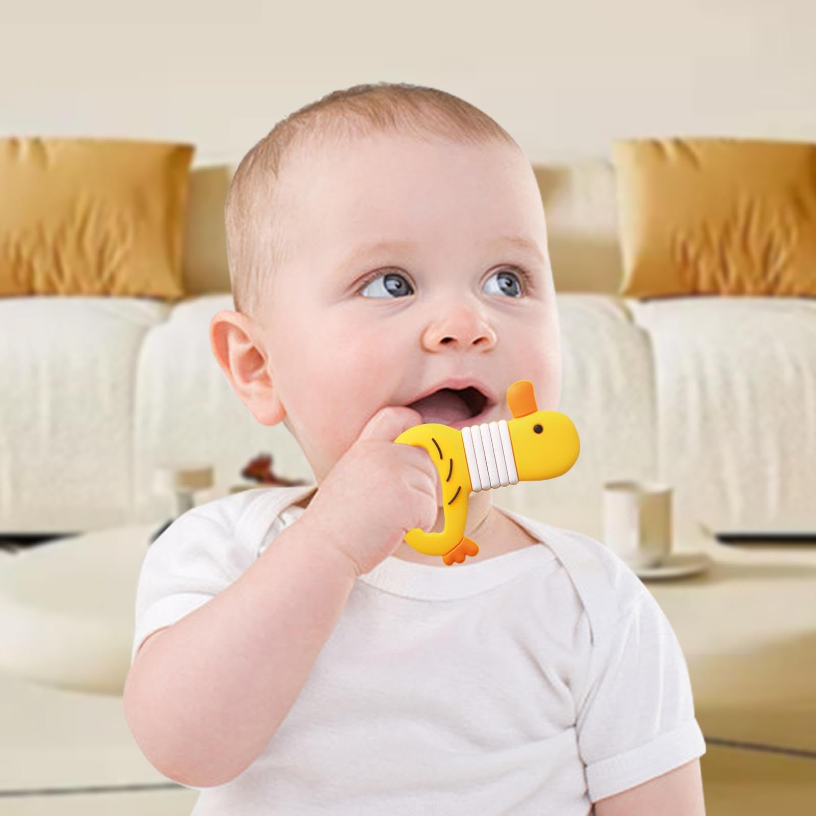 Silicone Teether Duck - Safe Baby Chew Toy for Teething Relief, Sensory & Molar Stimulation - BPA-Free Soothing Gums Toy for Infants & Toddlers (Ideal for Home, Travel & Daycare Use)