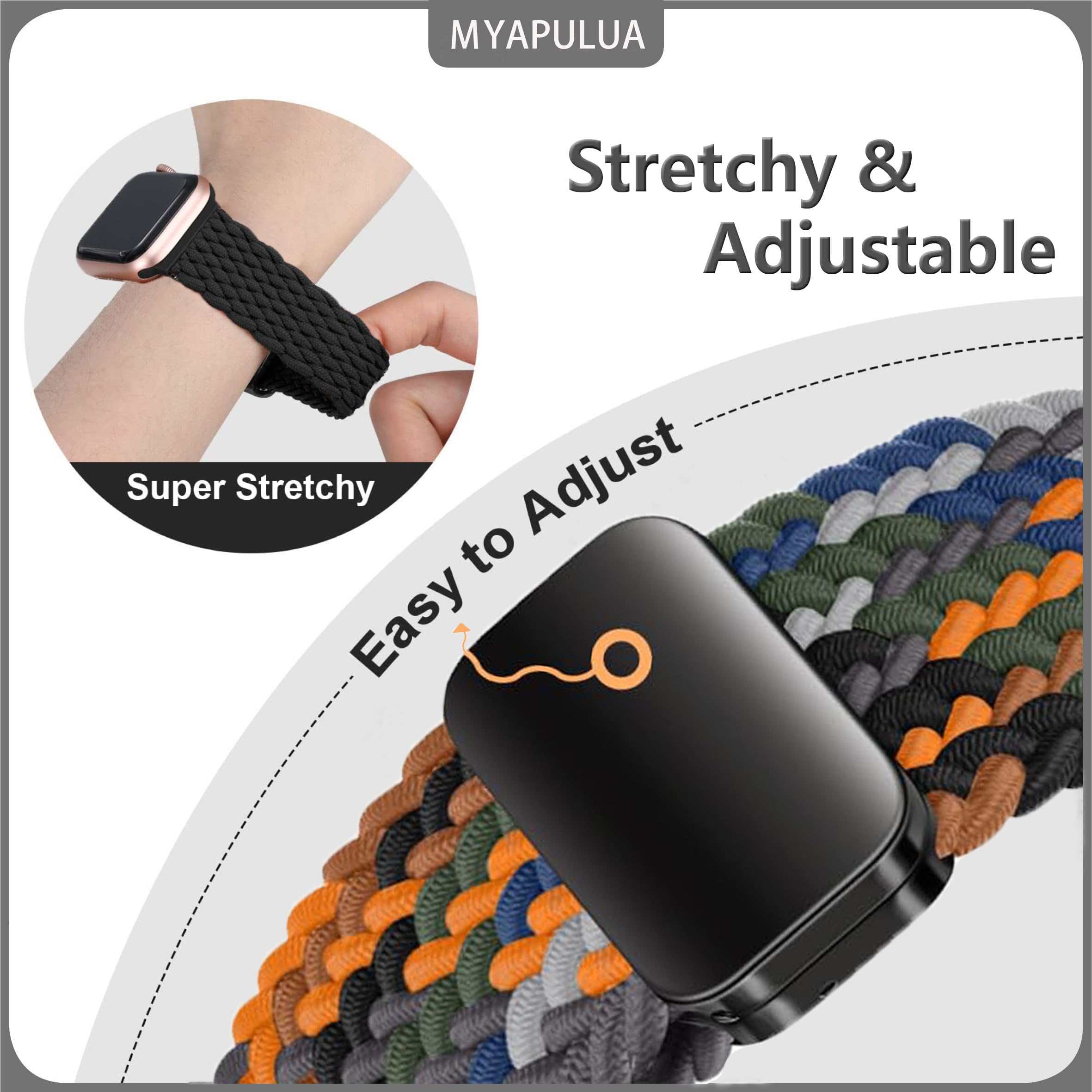 Magnetic Braided Stretch Elastic Nylon Sport Loop Strap for Apple Watch Series 10/9/8/7/6/5/4/3/2/SE - Compatible with 38mm/40mm/41mm/42mm/44mm/45mm/46mm/49mm - Comfortable & Adjustable for Men & Women - Perfect for Running, Workouts & Daily Wear