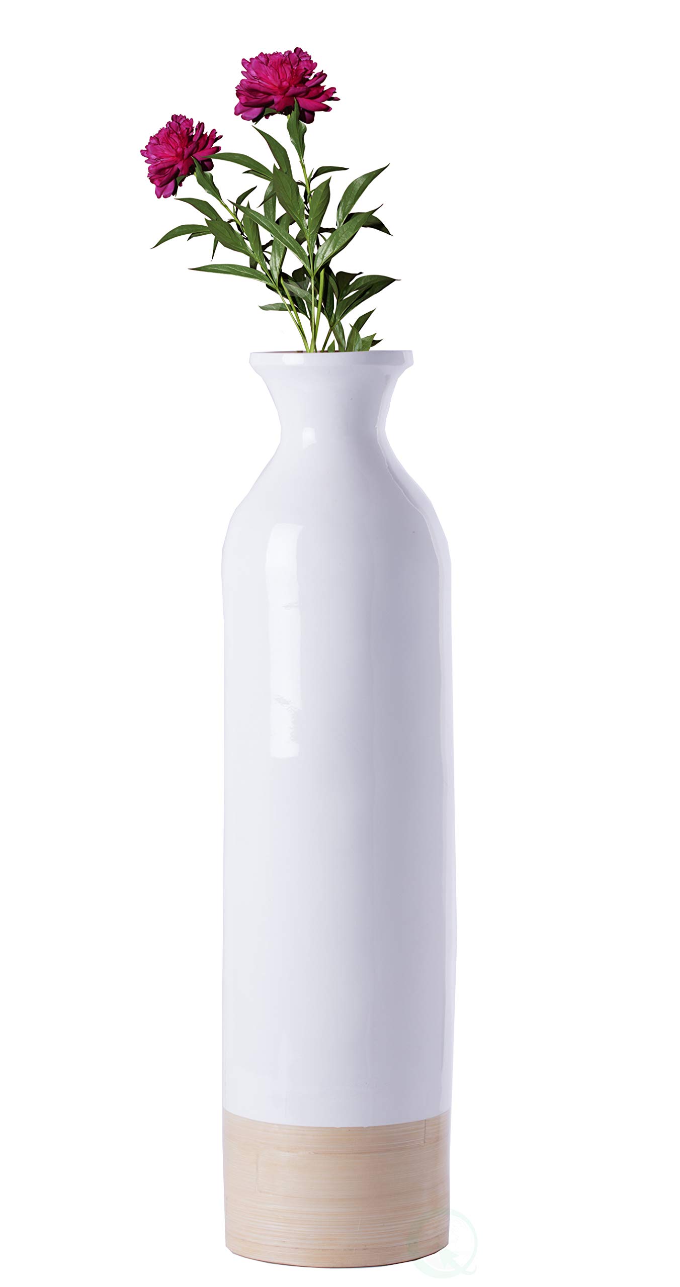 Elegant Black & White Tall Cylinder Bamboo Floor Vases - Glossy Lacquer & Natural Finish - 31