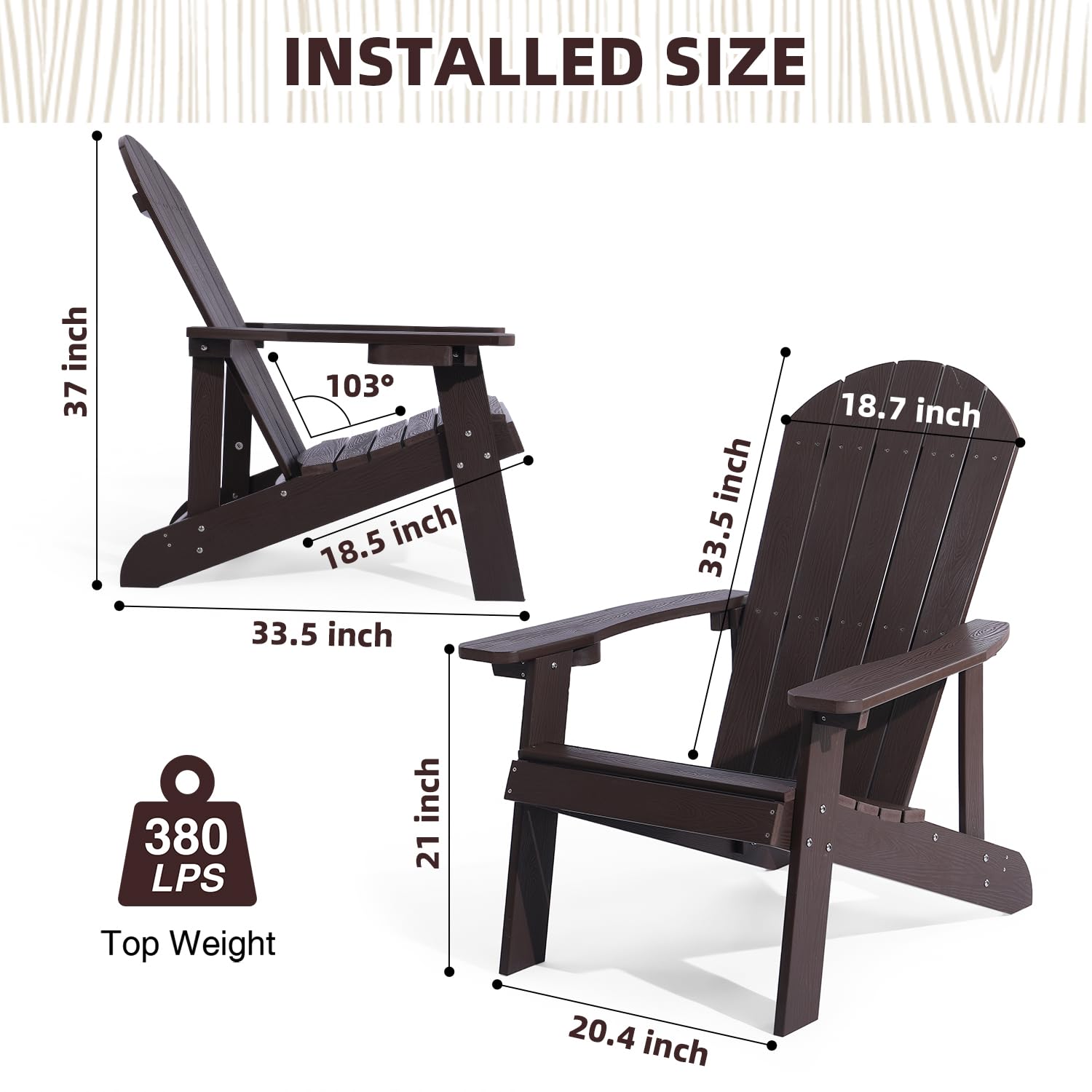 2-Piece Adirondack Chairs Set - All-Weather Resistant Plastic Outdoor Chairs with Cup Holder | Easy 5-Step Assembly | Perfect for Patio, Garden, Backyard, Deck, Lawn & Fire Pit | Brown (Great for Relaxing, Sunbathing, and Outdoor Entertaining)