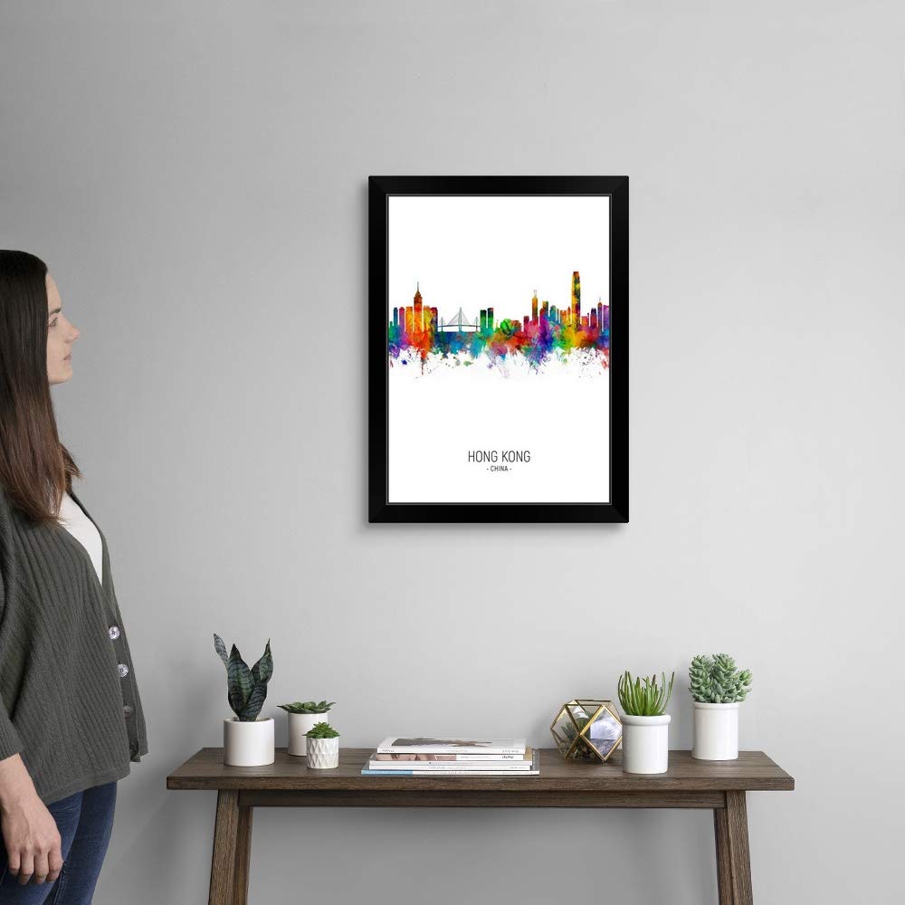Hong Kong Skyline Black Framed Wall Art Print - Modern Cityscape Artwork for Home & Office Decor