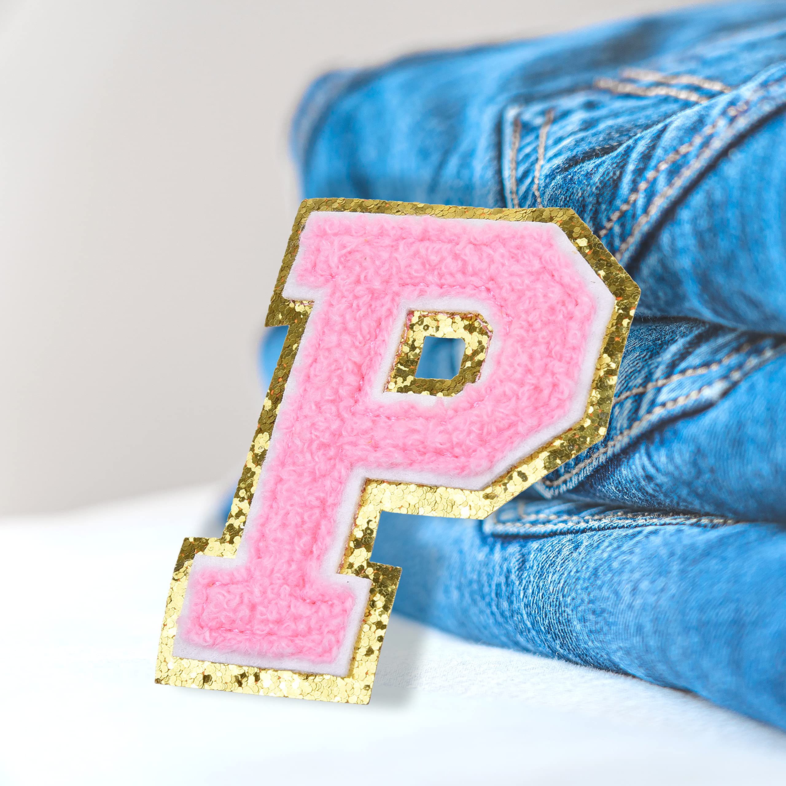 Kare & Kind Iron On Letter Patches - P Alphabet Chenille Embroidered Patches for Clothing, Shirts, Jackets, Bags & Hats - DIY Sewing & Crafting Supplies - Perfect for Customizing Uniforms, Dresses & Handmade Items - Great for School, Sports & Fashion Projects