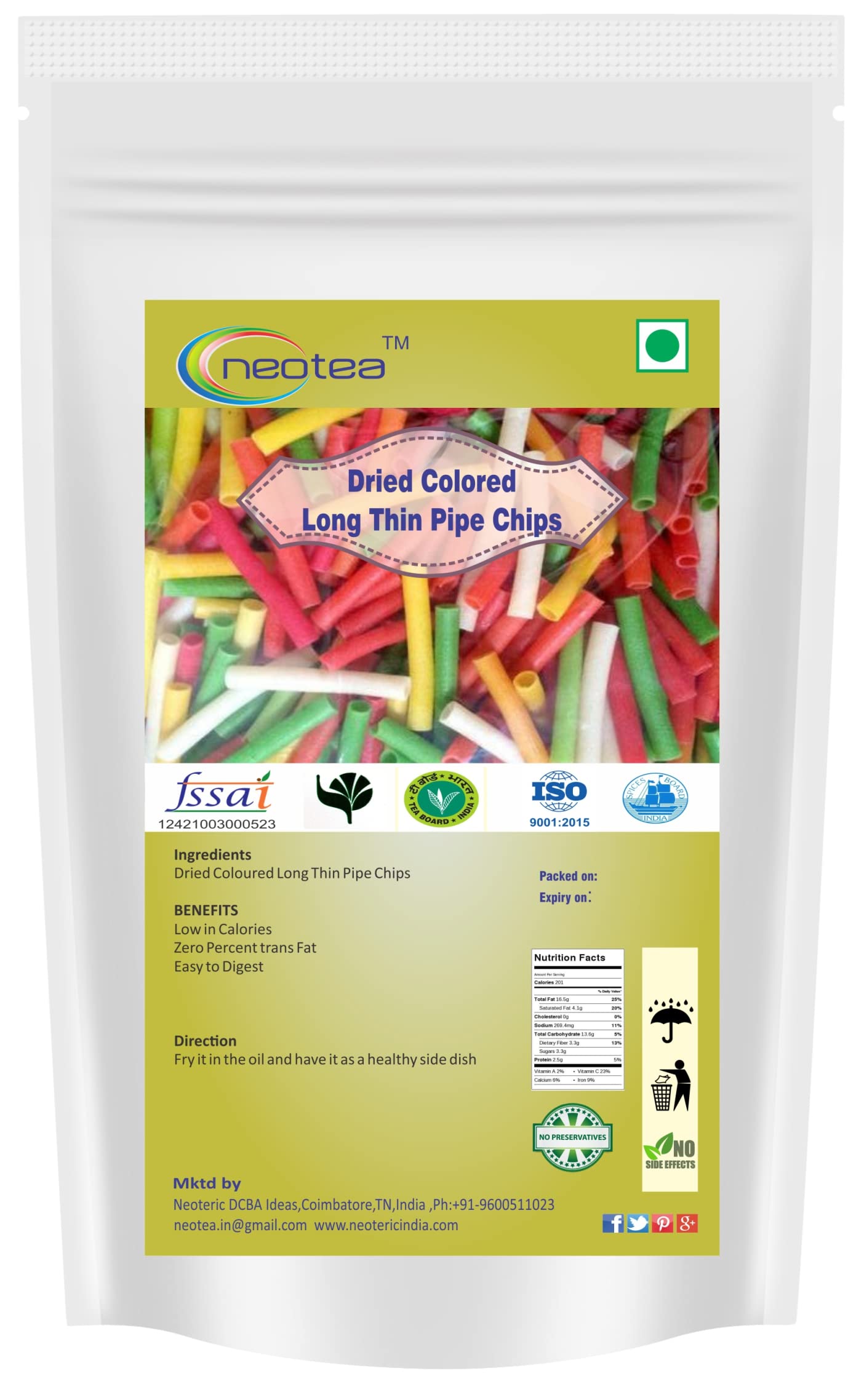 Neotea Homemade Fryum Snacks - Dried Colorful Long Thin Pipe Chips (250g) | Ready to Fry Papad Snacks | Perfect for Parties, Movie Nights & Tea Time Snacking