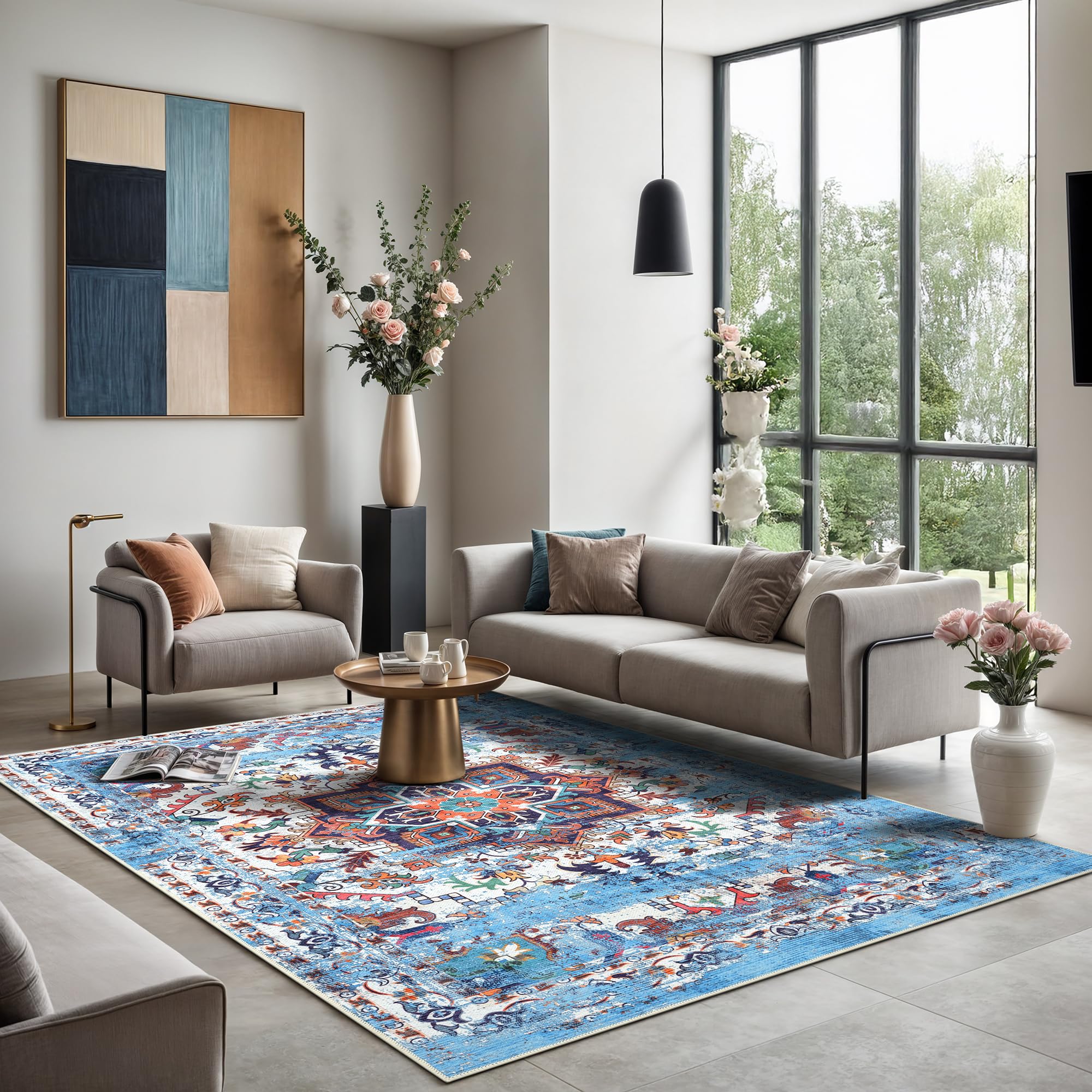 GLN Rugs Traditional Collection - Machine Washable Non-Slip Chenille Area Rug 5'3