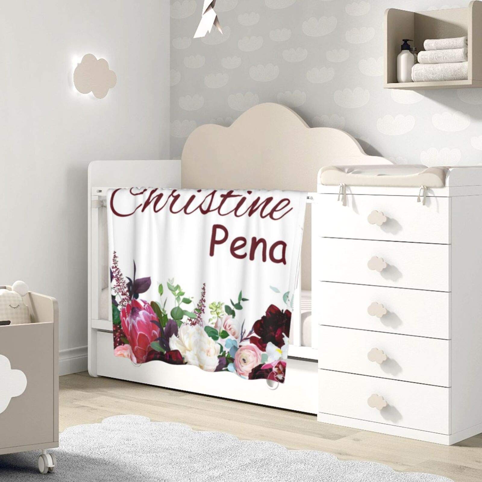 Personalized Baby Blanket with Name - Custom Floral Baby Blanket for Girls, Newborns & Infants - Perfect for Nursery, Baby Shower Gifts & Photo Props
