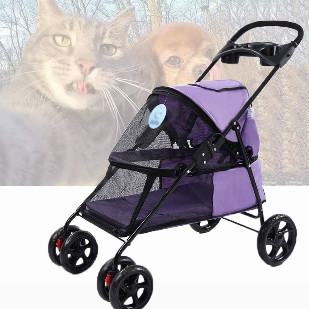 Large Field of Vision Pet Stroller - Lightweight & Breathable Travel Carrier with 360° Swivel Wheels for Dogs & Cats (Purple) | Perfect for Outdoor Walks, Vet Visits & Shopping Trips
