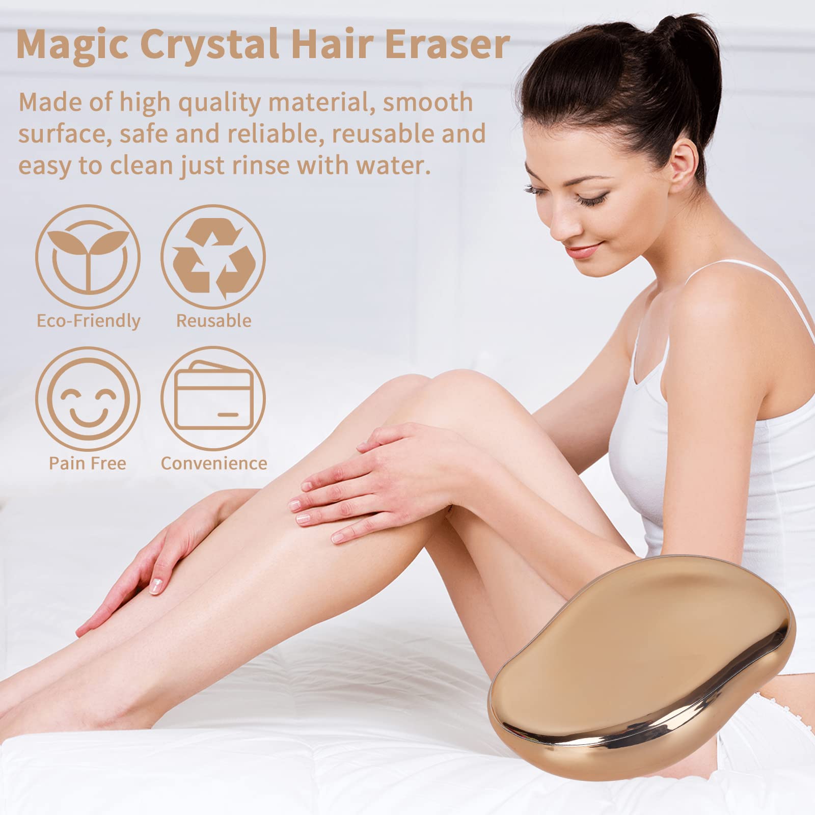 Bleame Crystal Hair Eraser Stone - Painless Magic Hair Removal Tool for Women & Men, Exfoliating Body Hair Remover for Arms, Legs, Back & Any Body Part (Gold) | At-Home Hair Removal & Smooth Skin Solution for Daily Use