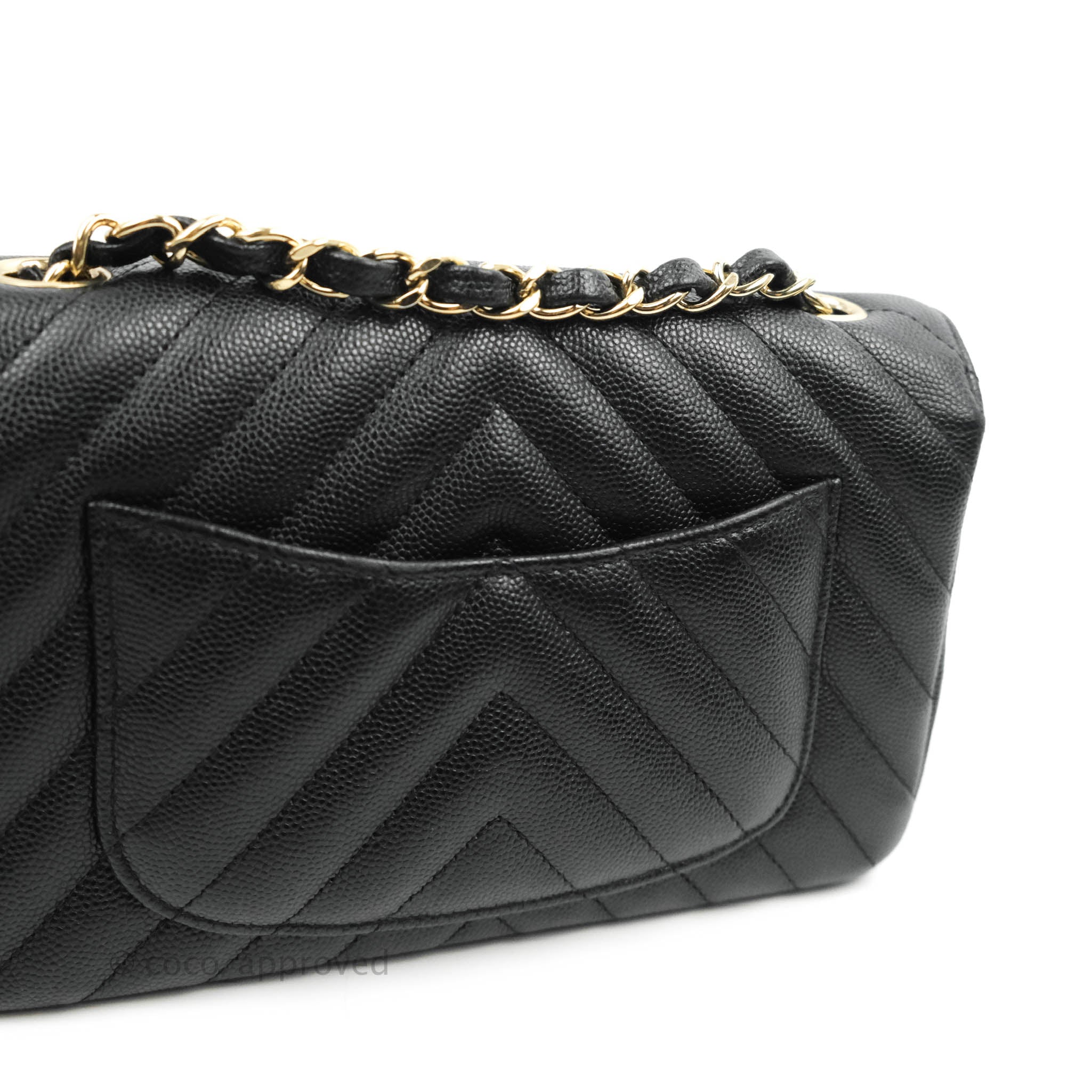Chanel Chevron Mini Rectangular Flap Bag in Black Caviar Leather with Gold Hardware - Perfect for Evening Events & Luxury Fashion Accessories