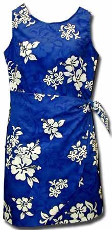 White Hibiscus Hawaiian Dress for Women - 100% Cotton Aloha Summer Dress in Blue - Medium Size | Perfect for Beach Vacations, Luau Parties & Tropical Getaways