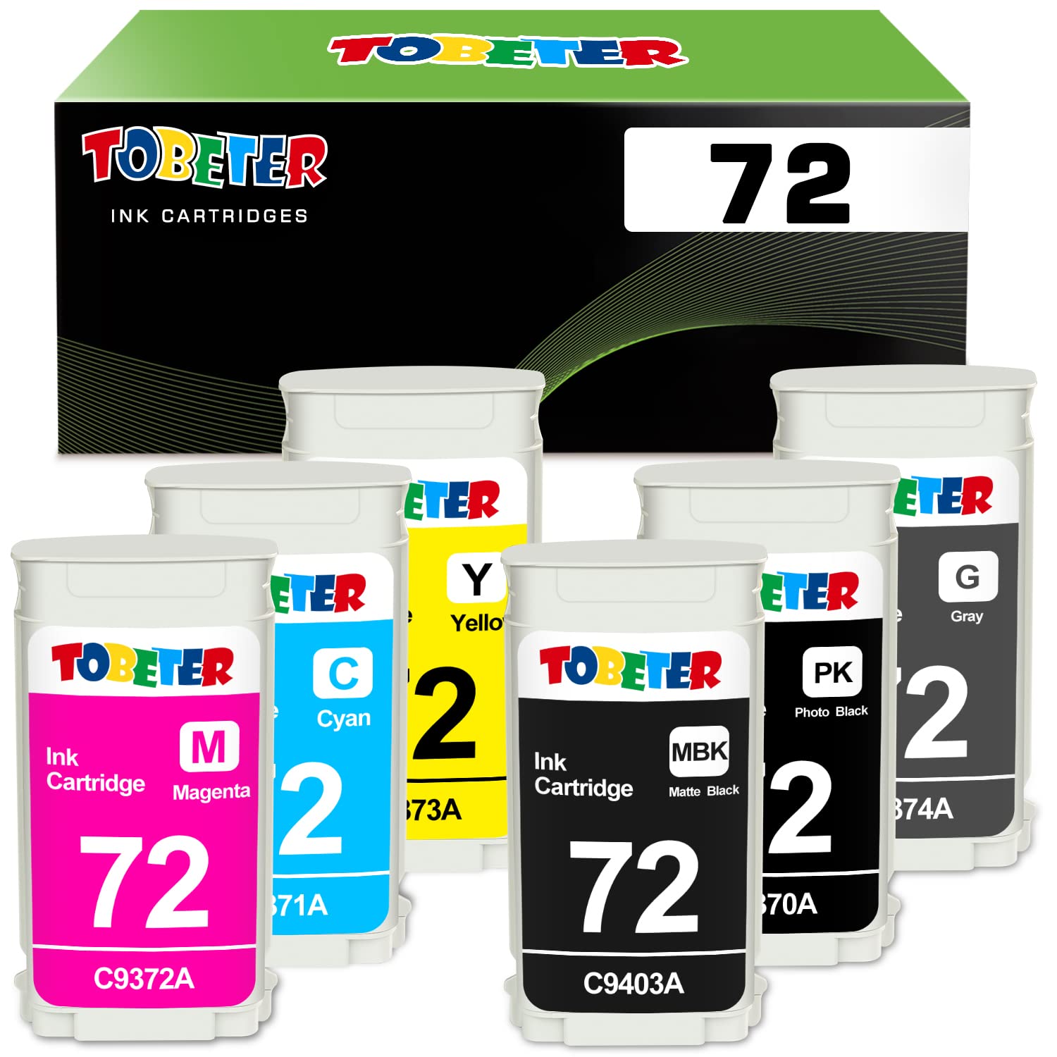High-Quality Remanufactured Ink Cartridge Replacement for HP 72 (C9403A/C9370A/C9371A/C9372A/C9373A/C9374A) - Compatible with DesignJet T1100/T1120/T1200/T1300/T2300/T610/T620/T770/T790/T795 Printers - 6 Color Pack for Professional Printing & Large Format Projects