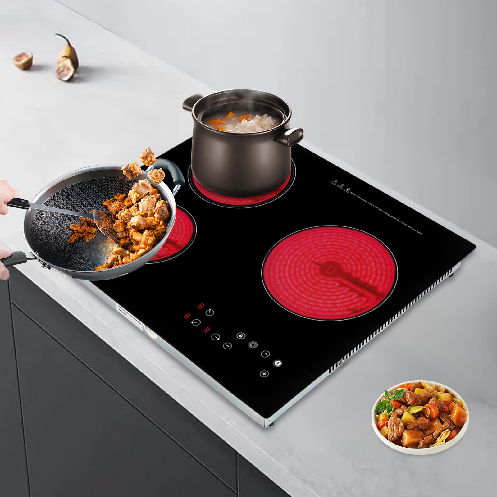 23.2 Inch Electric Ceramic Cooktop - 2600W 110V 3 Burner Radiant Stove with Timer, Child Lock & Touch Control | Perfect for Small Kitchens, Apartments & RVs