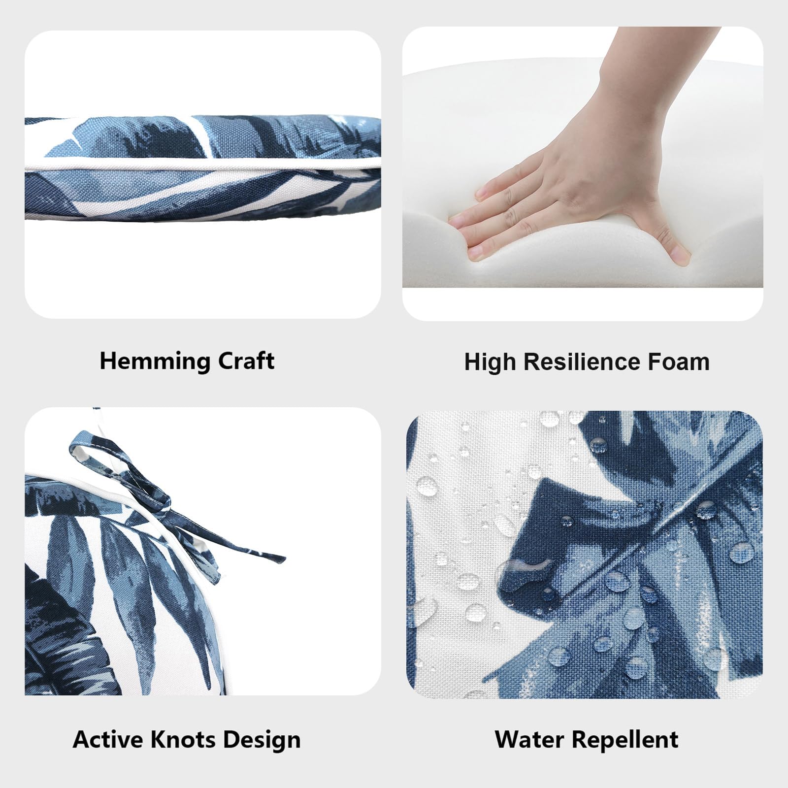 **LVTXIII 16x17 Inch Indoor/Outdoor Chair Cushions with Ties - Set of 4, Water-Resistant Patio Seat Pads for Garden, Deck, Balcony & Home Office - Palm Blue Design**    *(Perfect for outdoor lounging, backyard relaxation, or stylish home office seating!)*