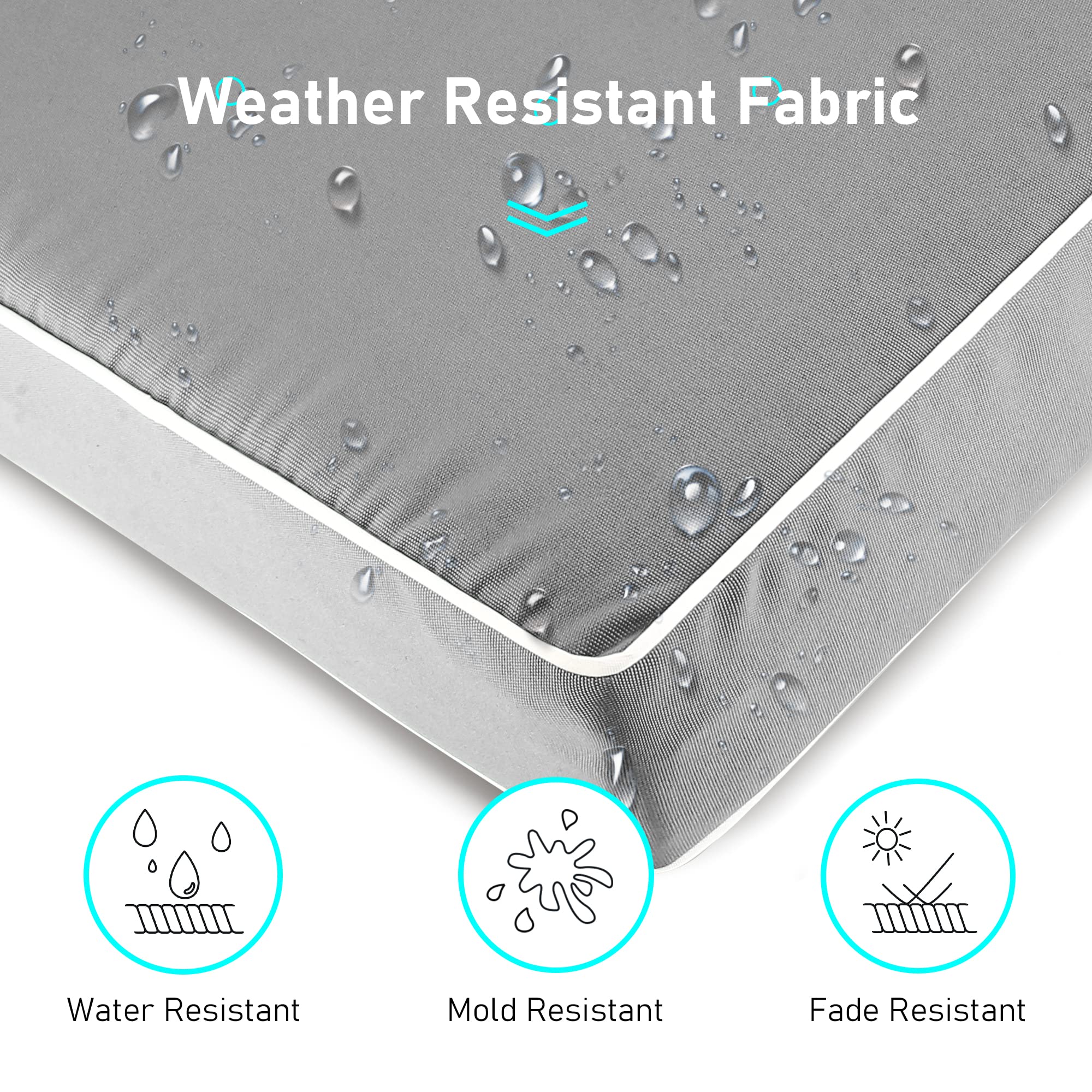 2 Pack Water-Resistant Outdoor Cushion Covers 24x24x4 Inches - Light Grey Patio Furniture Slipcovers for Sofa, Chair & Deck Seating (Covers Only) - Perfect for Backyard, Garden & Poolside Use