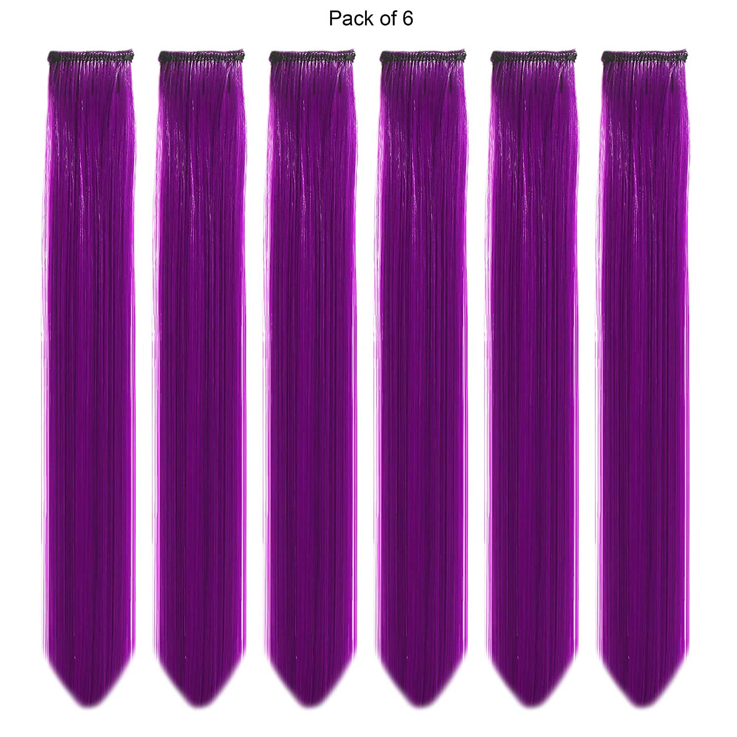OSEN Purple Hair Extensions for Women & Girls - 6-Piece Colored Hair Streak Set for Highlighting & Styling - Perfect for Parties, Cosplay & Everyday Fashion