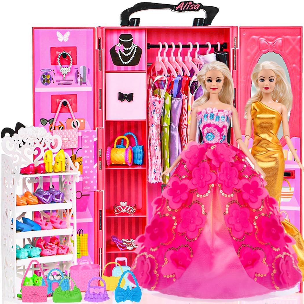 105 Pcs Doll Closet Wardrobe Playset with Clothes & Accessories for 11.5