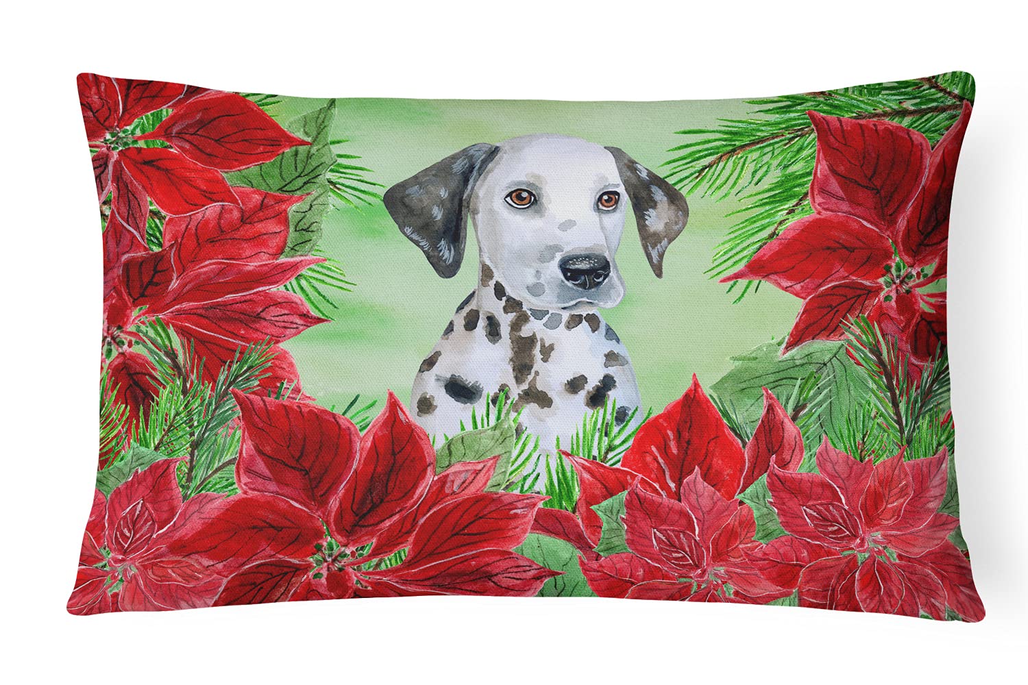 Dalmatian Puppy Poinsettas Canvas Decorative Pillow - Machine Washable Indoor/Outdoor Throw Pillow for Couch, Bed, Patio - Perfect for Holiday Decor & Pet Lover Gifts