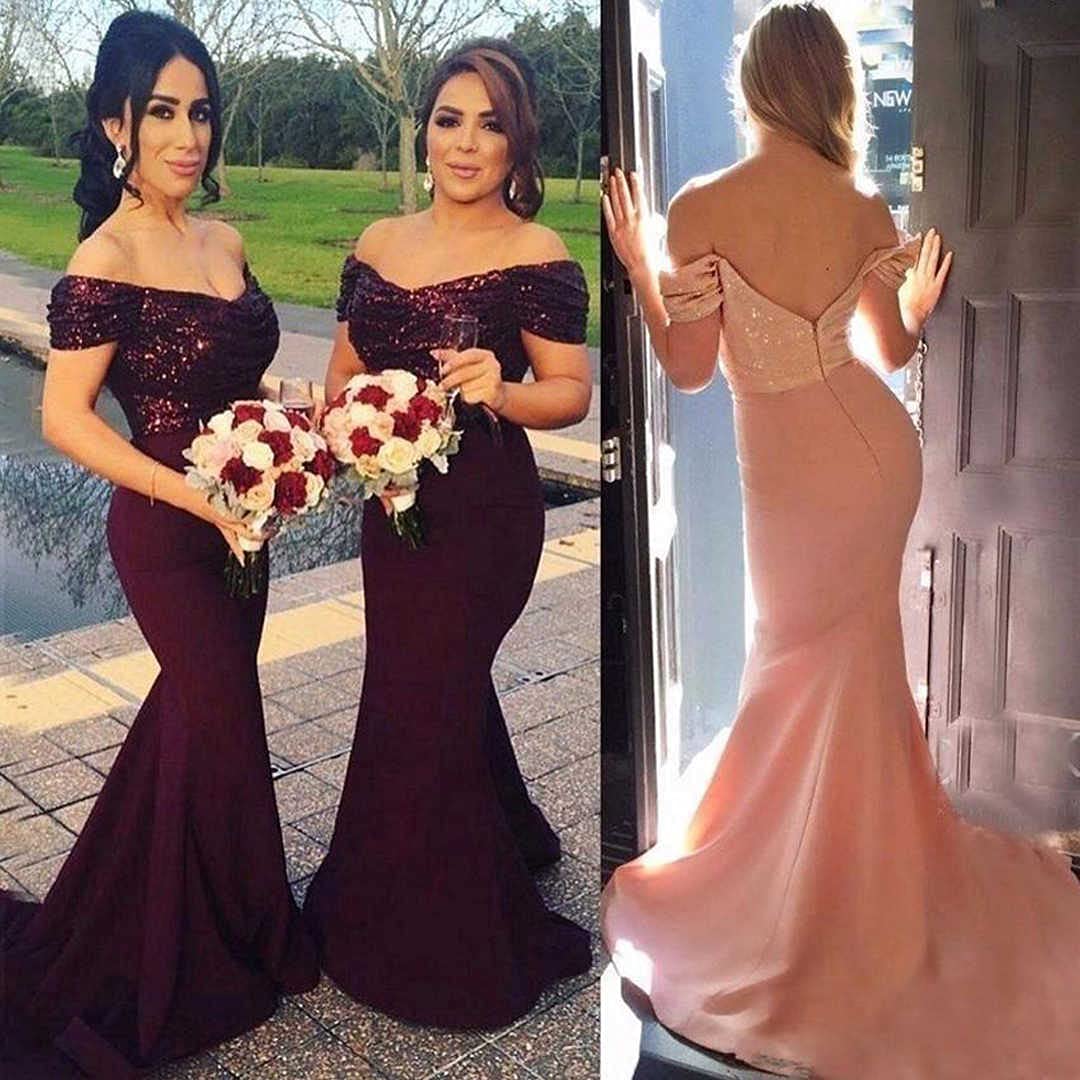Elegant Burgundy Sequin Mermaid Bridesmaid Dress - Long Off Shoulder Formal Gown for Weddings, Prom & Special Occasions