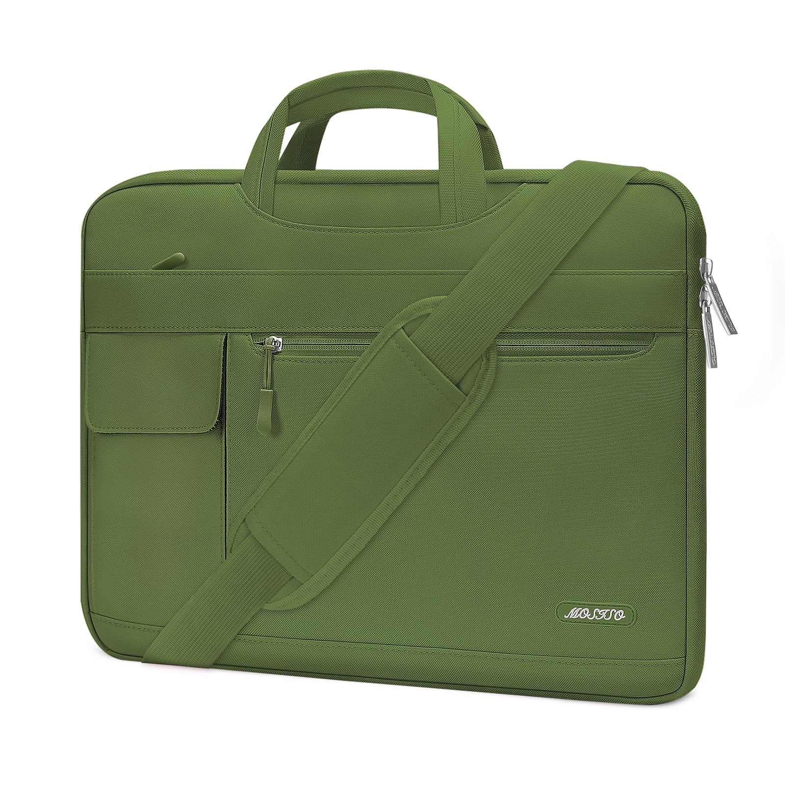 MOSISO Laptop Shoulder Bag for MacBook Air/Pro 13-13.3 inch & MacBook Pro 14 inch M1/M2/M3 (2021-2023) - Durable Polyester Briefcase with Flapover Design in Army Green - Perfect for Work, Travel & Business Commute