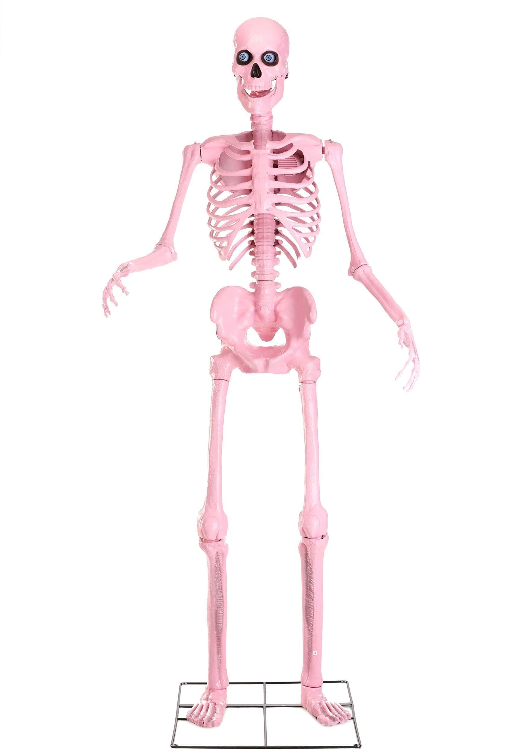 8ft Pink Animatronic Giant Skeleton with LED Eyes & Moving Jaw - Spooky Halloween Yard Decoration for Parties, Haunted Houses & Outdoor Decor