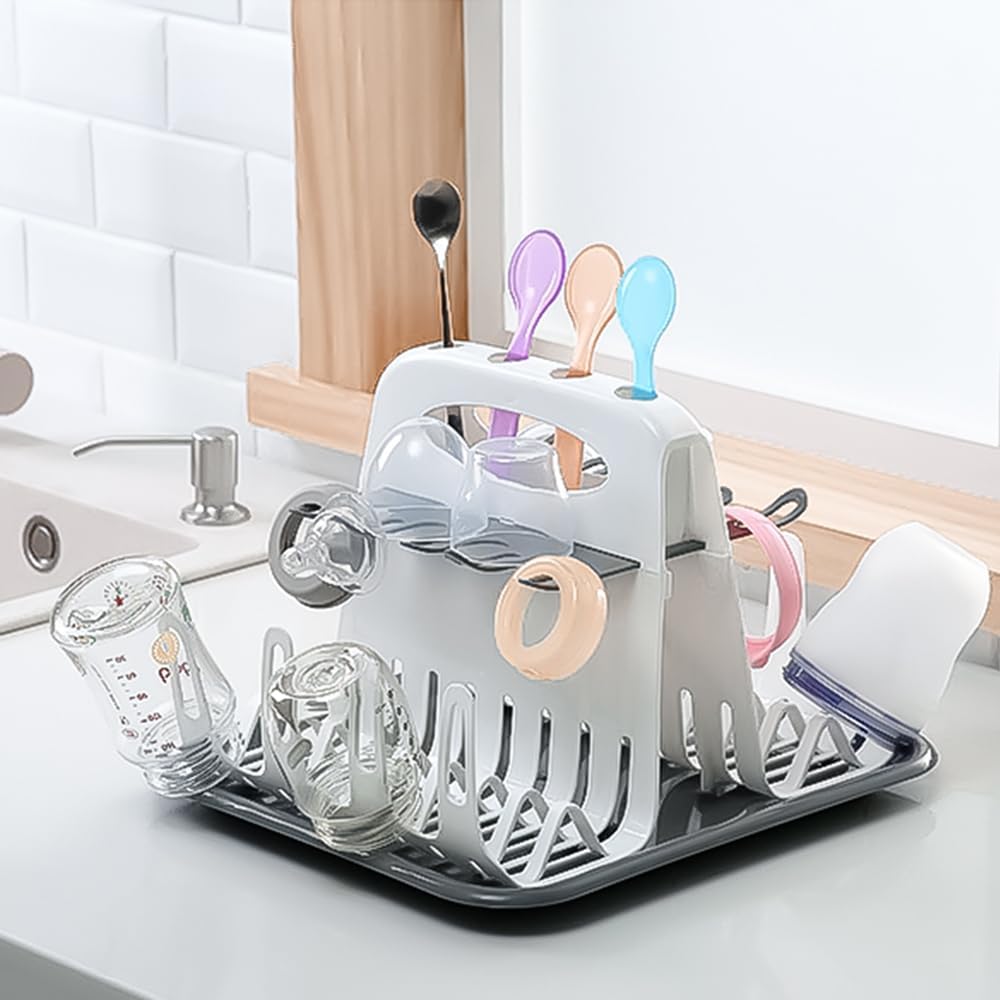 Portable Baby Bottle Drying Rack with Drain Tray - Multi-Layer Detachable Milk Bottle Holder for Breastfeeding & Formula Feeding - Perfect for Nursery, Kitchen Countertop & Travel Use