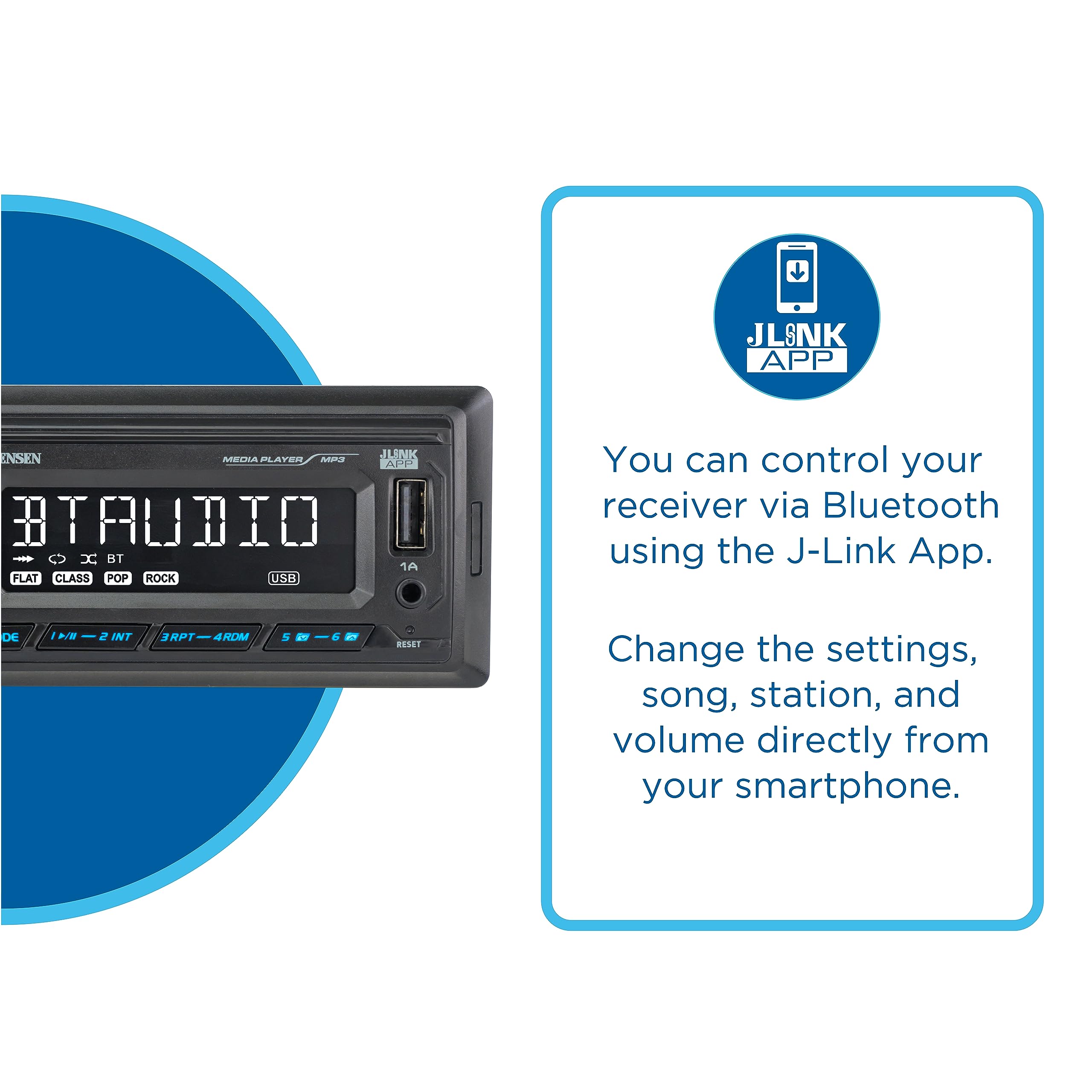 JENSEN MPR210 7-Character LCD Single DIN Car Stereo with Bluetooth, Hands-Free Calling & Music Streaming | AM/FM Radio | USB Playback & Charging | Push-to-Talk Assistant | Perfect for Commuting, Road Trips & Daily Driving